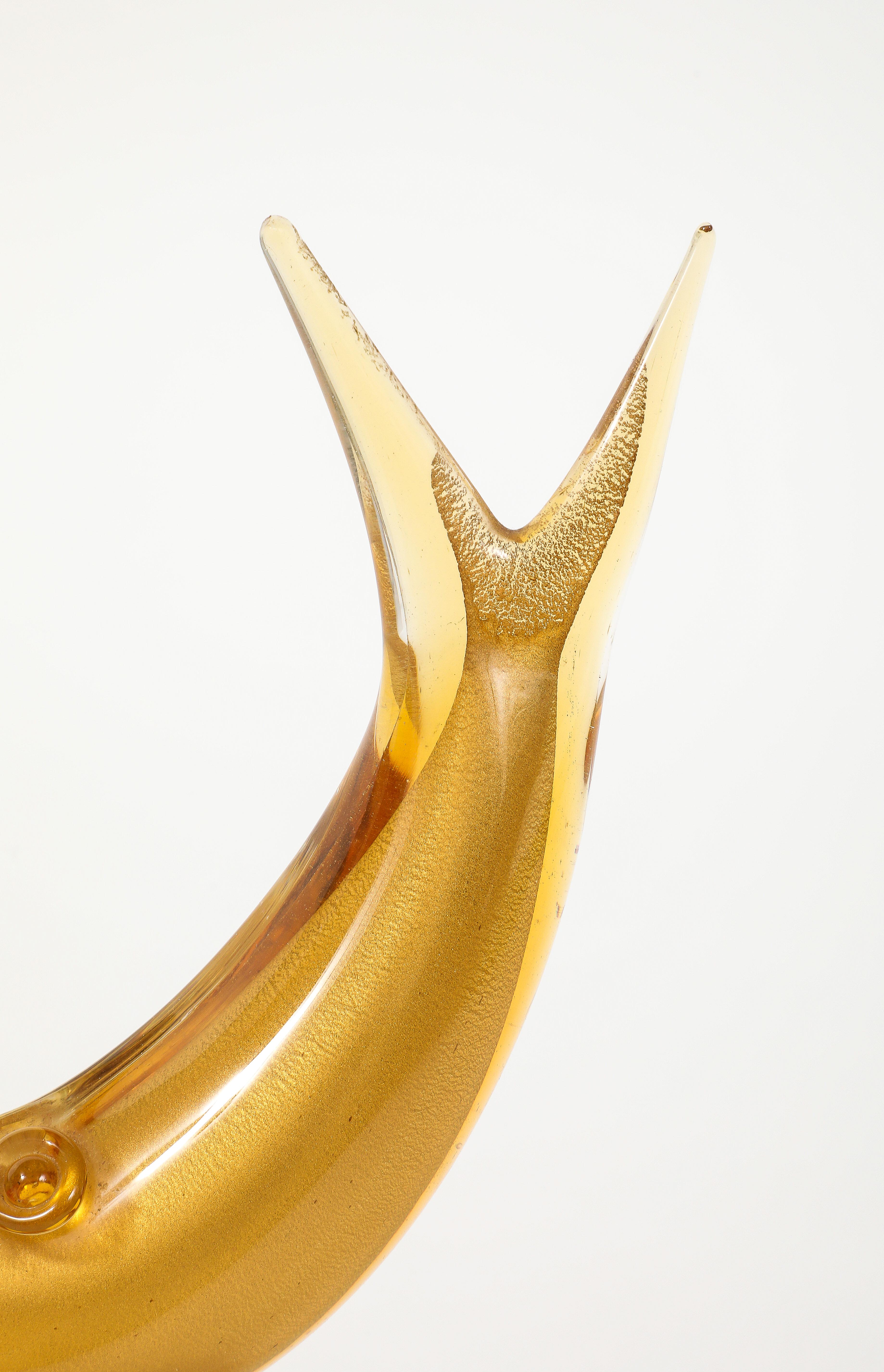 Gold, Clear Murano Glass Shark by Barovier For Sale 6