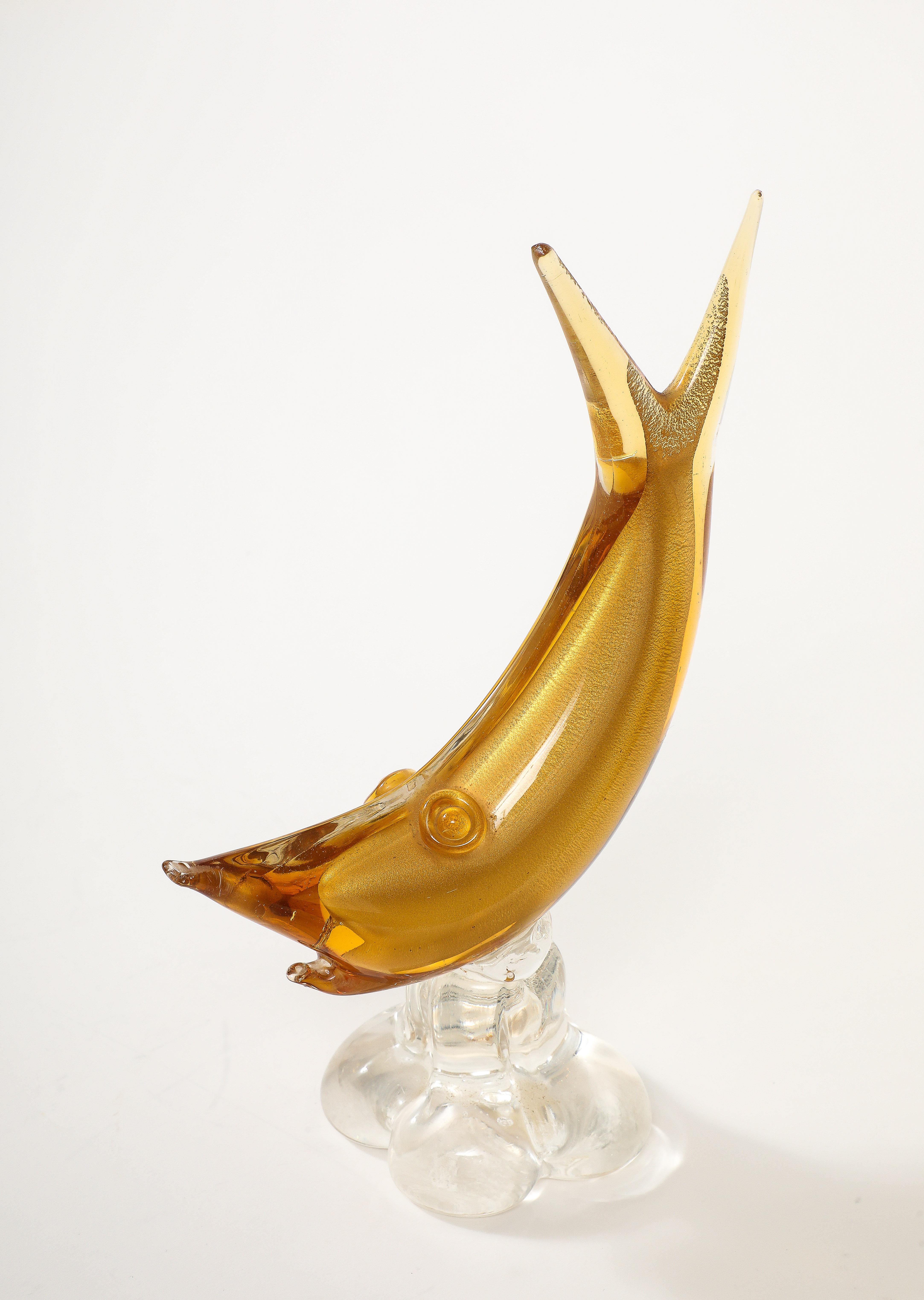 European Gold, Clear Murano Glass Shark by Barovier For Sale