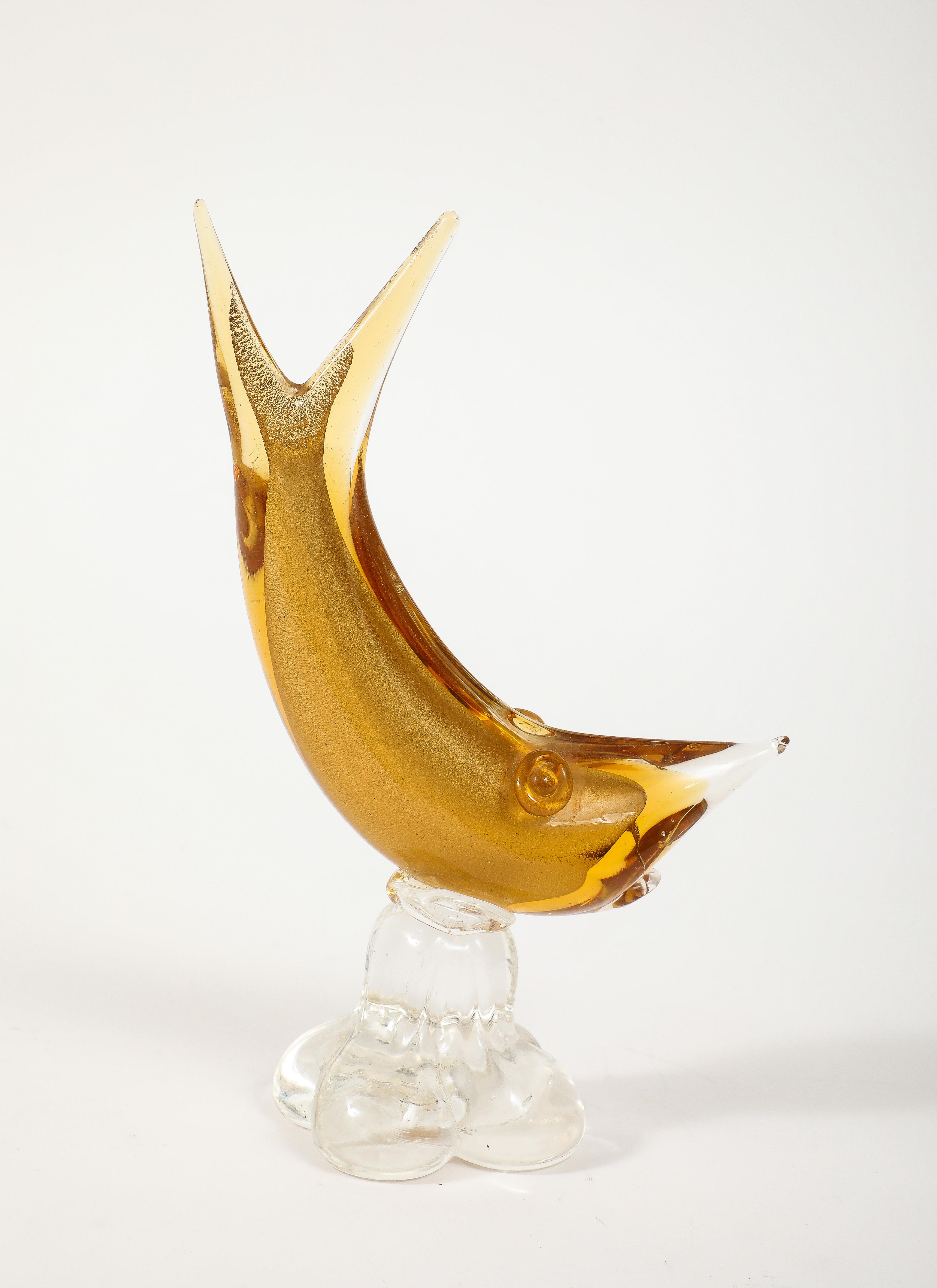 Gold, Clear Murano Glass Shark by Barovier In Good Condition For Sale In New York, NY