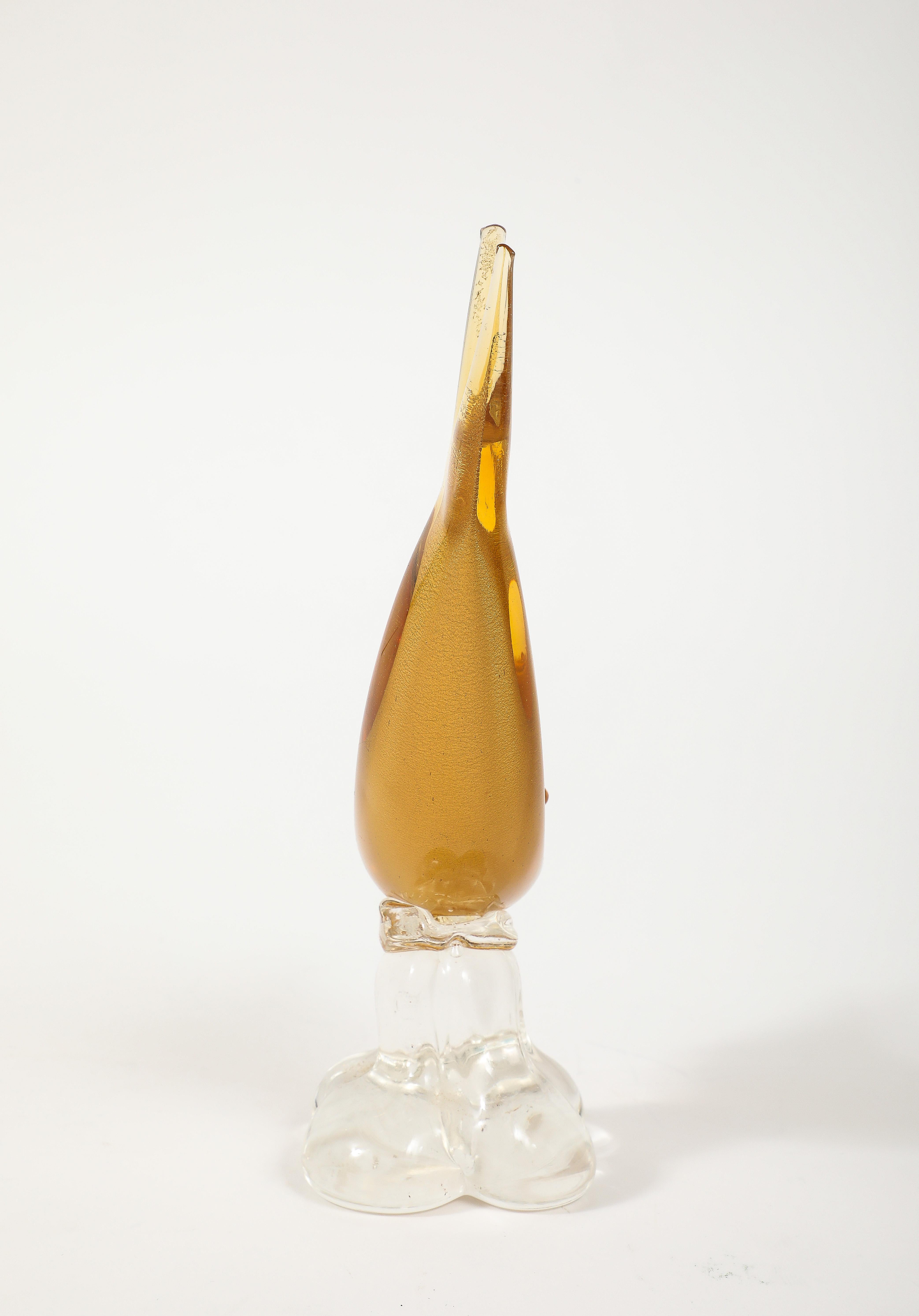 20th Century Gold, Clear Murano Glass Shark by Barovier For Sale