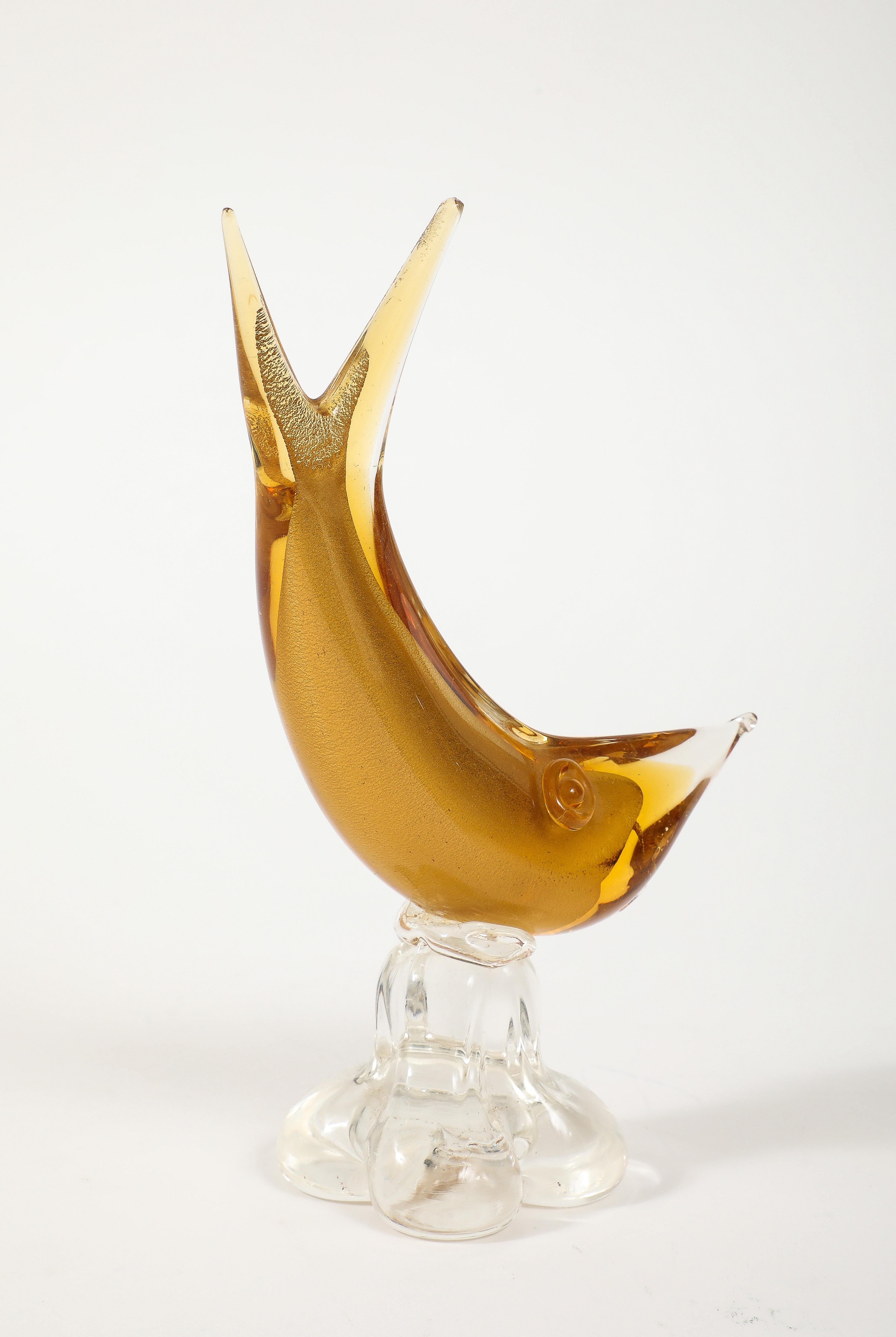 Gold, Clear Murano Glass Shark by Barovier For Sale 1