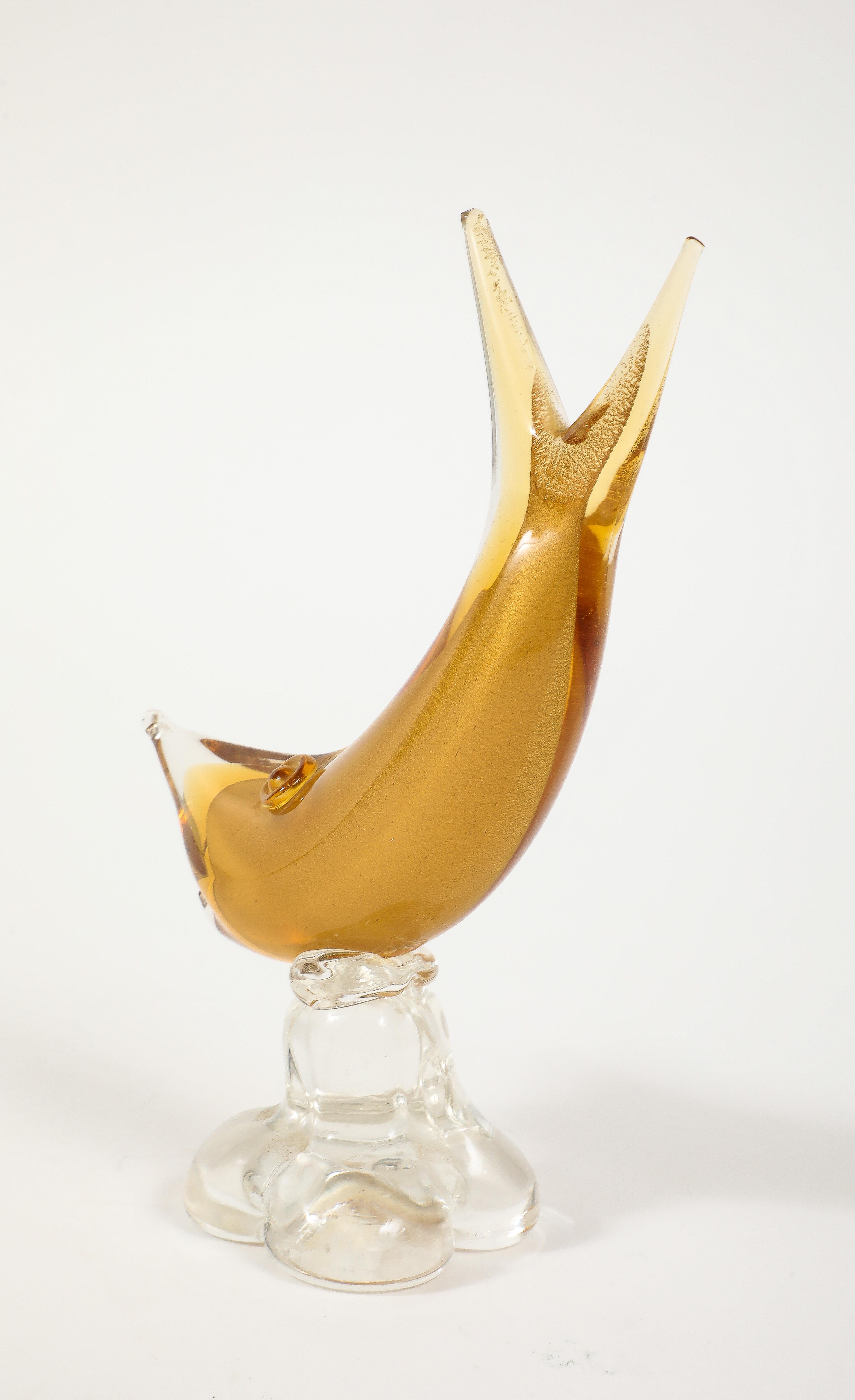Gold, Clear Murano Glass Shark by Barovier For Sale 2