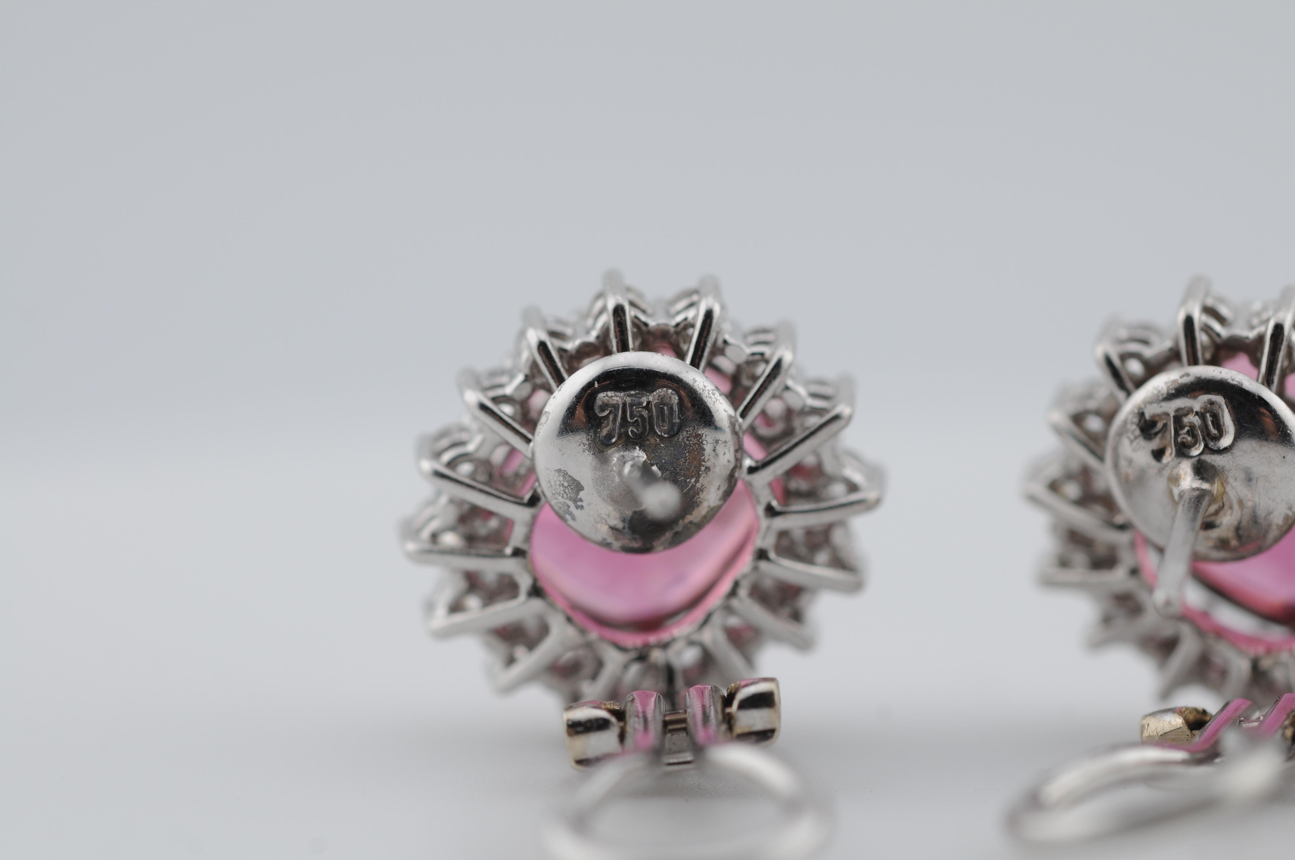 Pendientes de clip de oro con turmalinas rosas de 6 ct y diamantes de oro blanco de 18k en venta 7