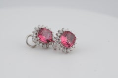 Goldene Clip-Ohrringe mit 6ct Pink Turmalinen und Diamanten 18k Weißgold
