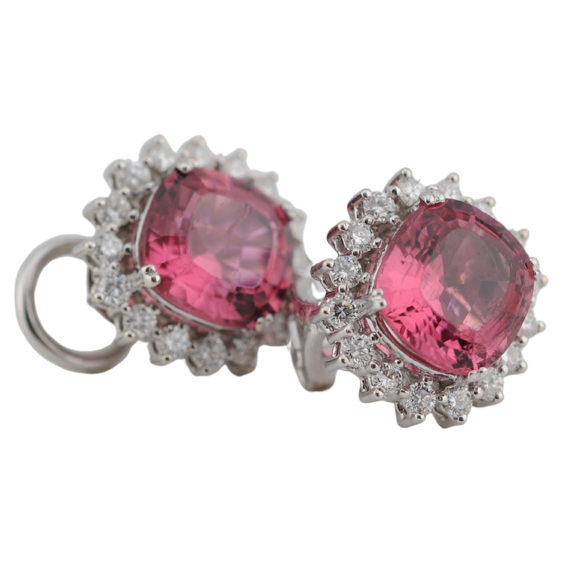 Goldene Clip-Ohrringe mit 6ct Pink Turmalinen und Diamanten 18k Weißgold