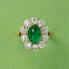 Gold Cluster Ring with Emerald and Diamonds