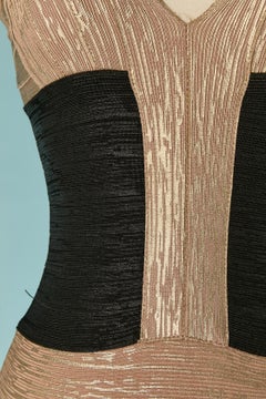 Gold coated beige and black sleeveless dress HERVE LEGER