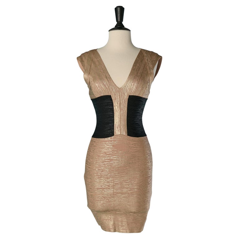 herve leger black and gold dress Herv Lger Arwen Striped Dress | Black