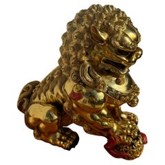 Gold Coated Foo Lion with Paw on Red Ball