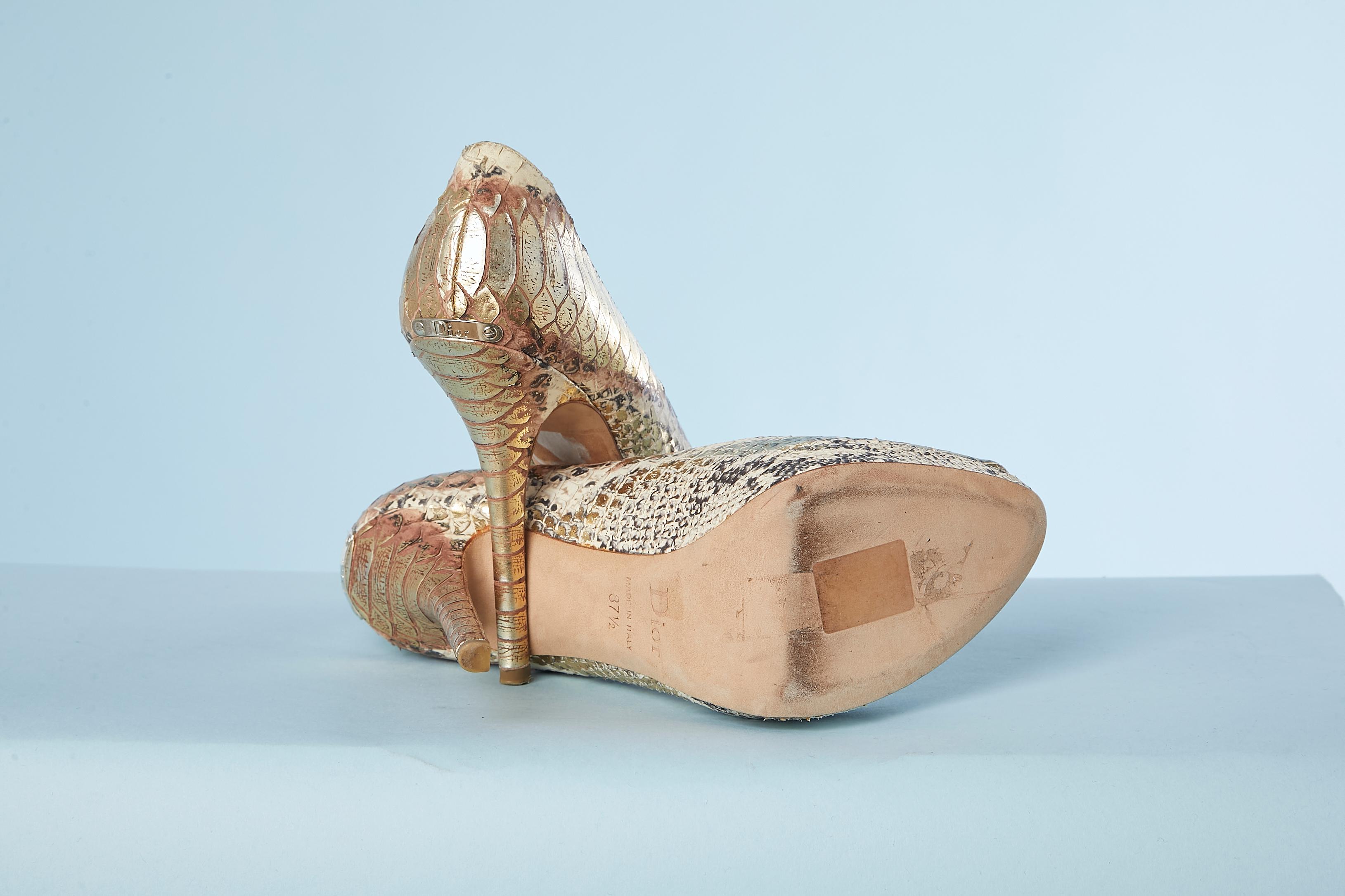 Women's Gold coated python high heels Dior  For Sale