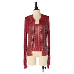 Twin-set in maglia trasparente rossa con dettagli dorati, Christian Dior Boutique