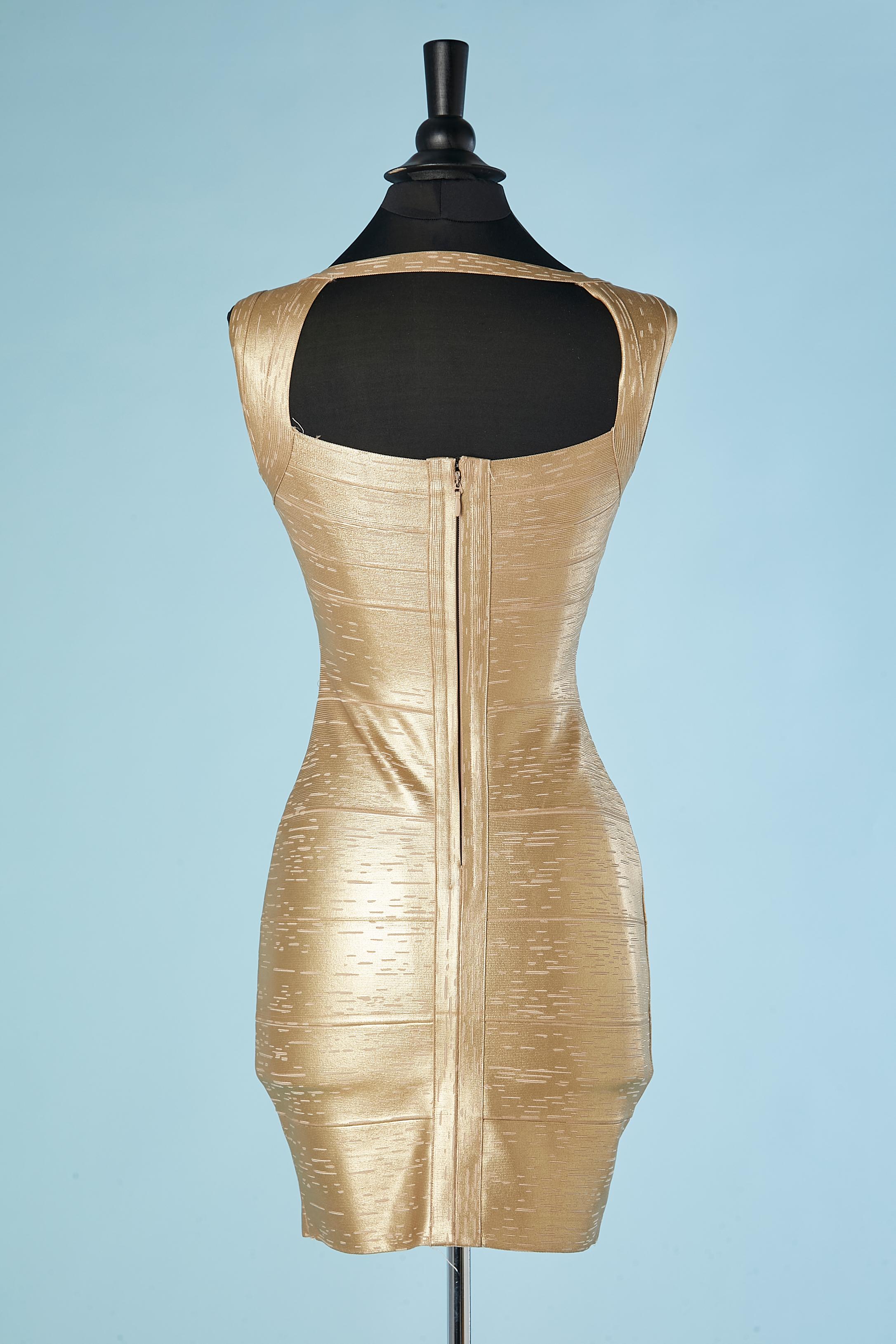 Mini robe de cocktail stretch enduite d'or Hervé Léger Pour femmes en vente