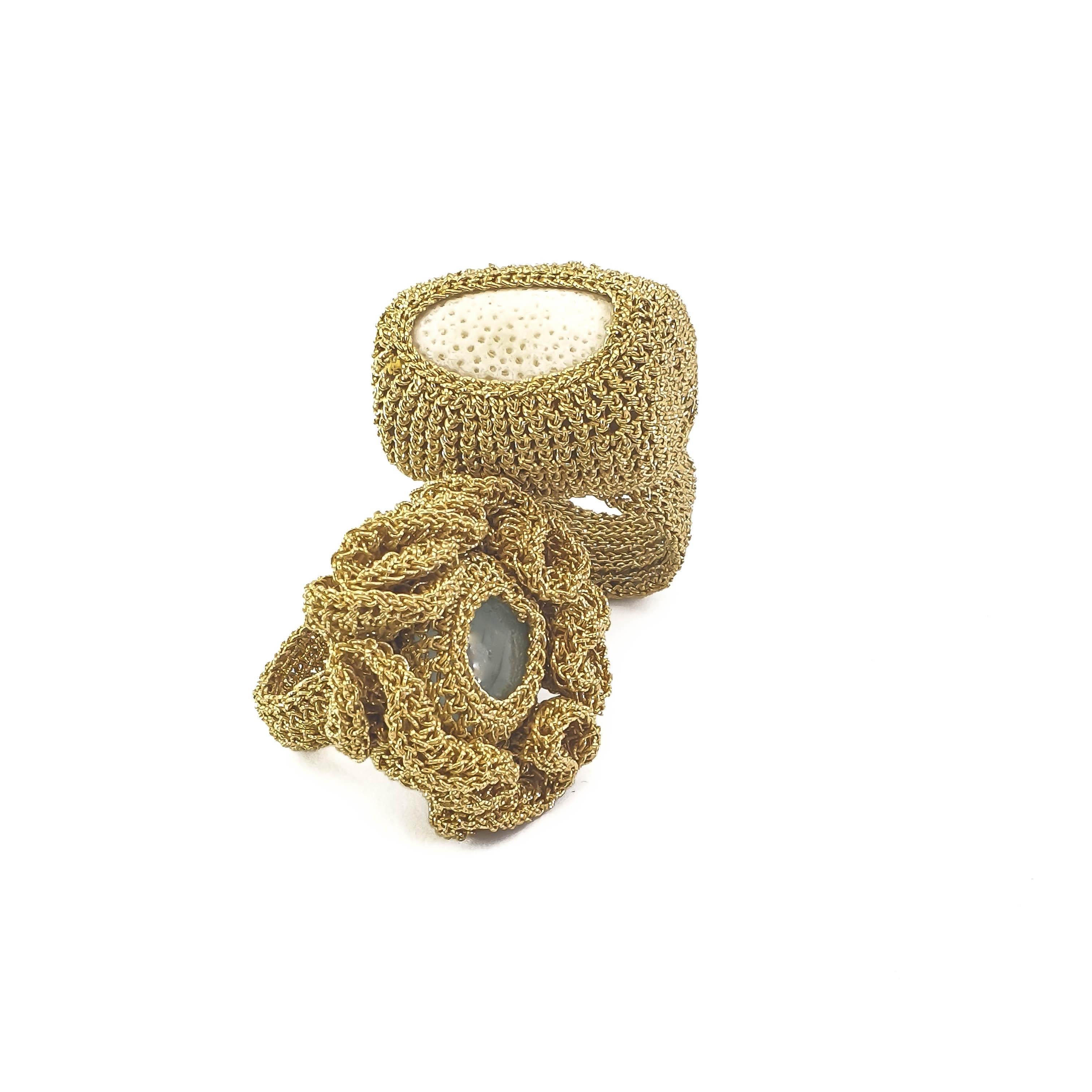 Gold Cocktail Ring 18 Karat Aquamarine Art Nouveau Handmade Custom Order Crochet For Sale 1