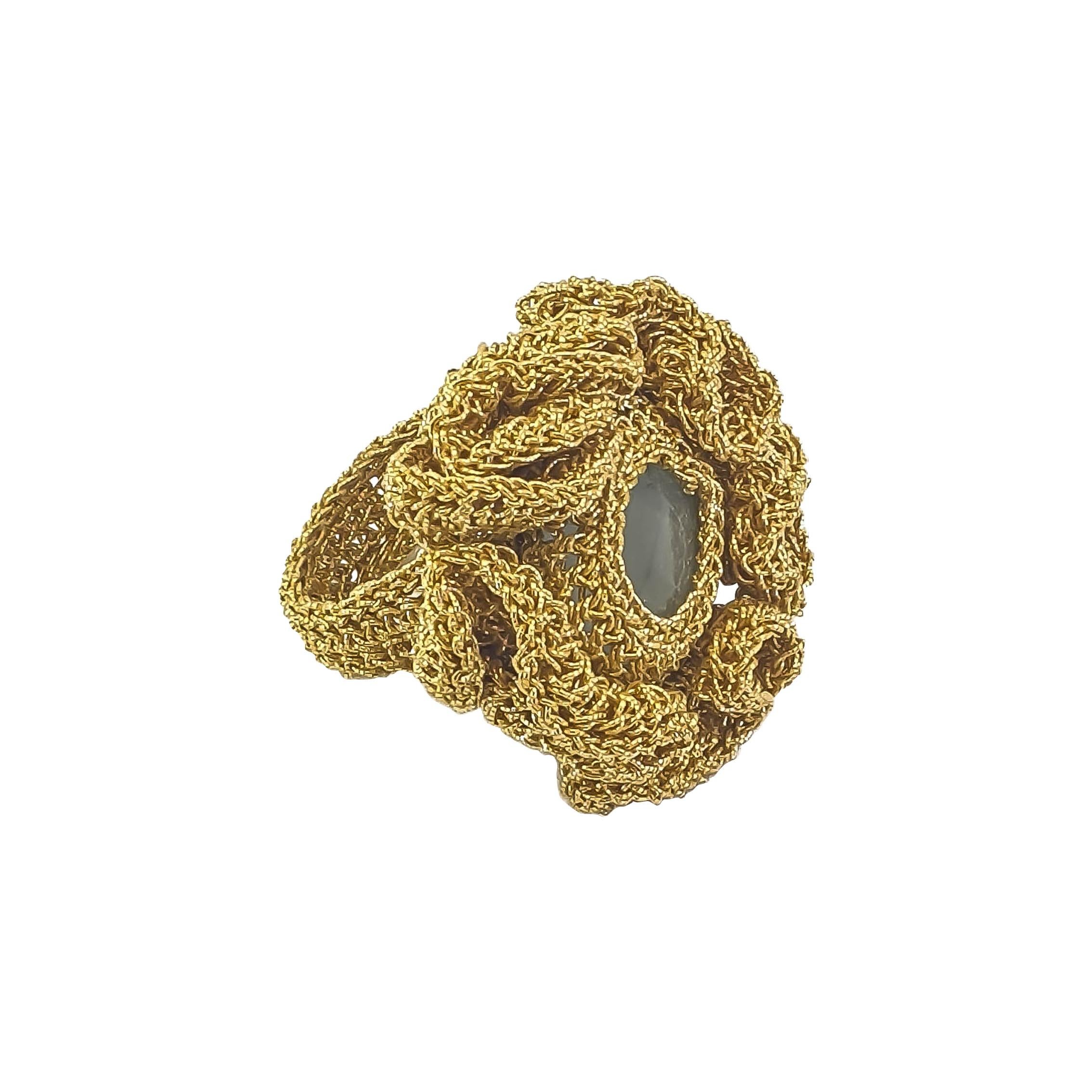 Gold Cocktail Ring 18 Karat Aquamarine Art Nouveau Handmade Custom Order Crochet For Sale