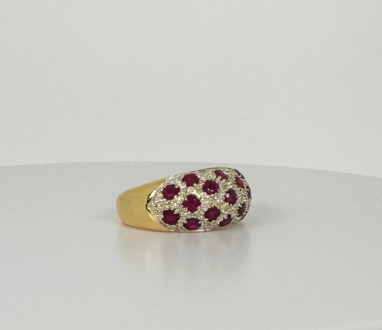 Women's or Men's Gold cocktail ring with 32 diamonds and 17 rubies For Sale