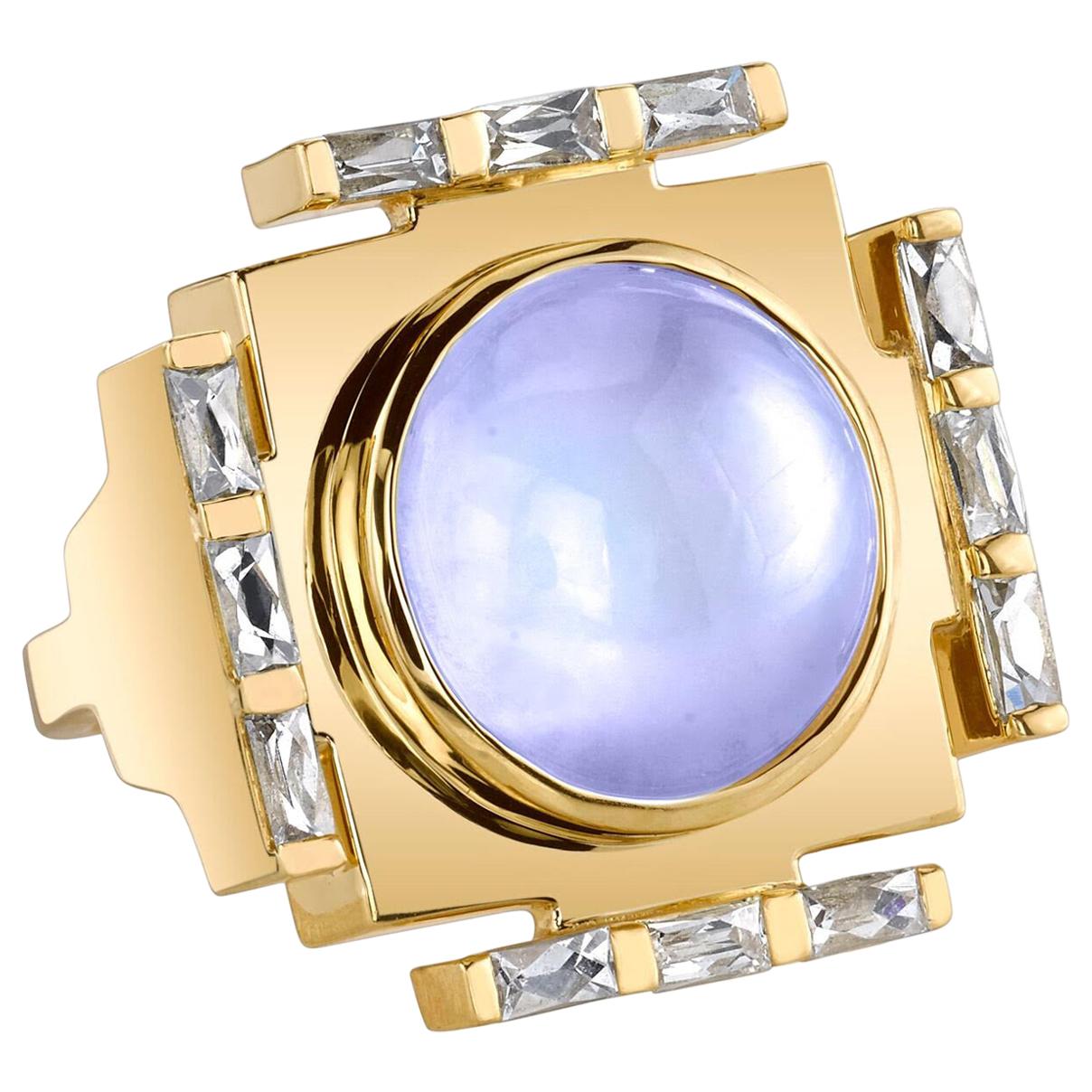 Gold Cocktail Ring with Diamonds and an African Moonstone by ARK Fine Jewelry