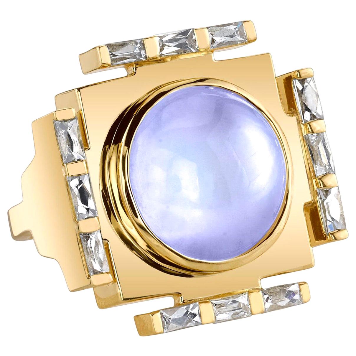 Gold Cocktail Ring with Diamonds and an African Moonstone  For Sale