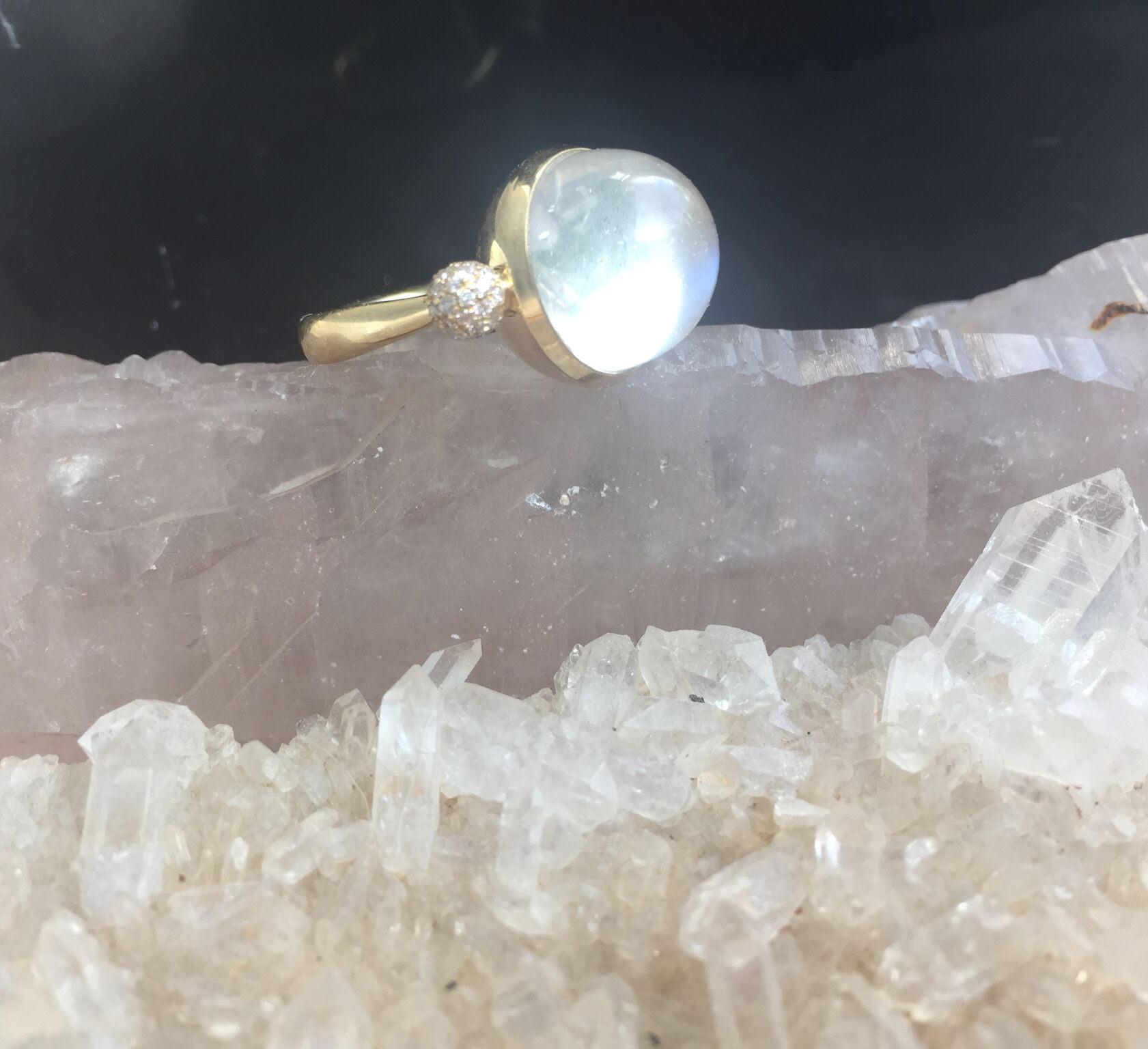 Contemporary Gold Cocktail Ring with Moonstone Diamonds  For Sale