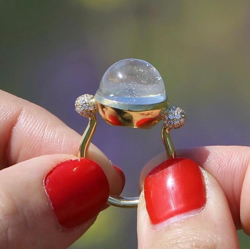 Gold Cocktail Ring with Moonstone Diamonds  For Sale 1