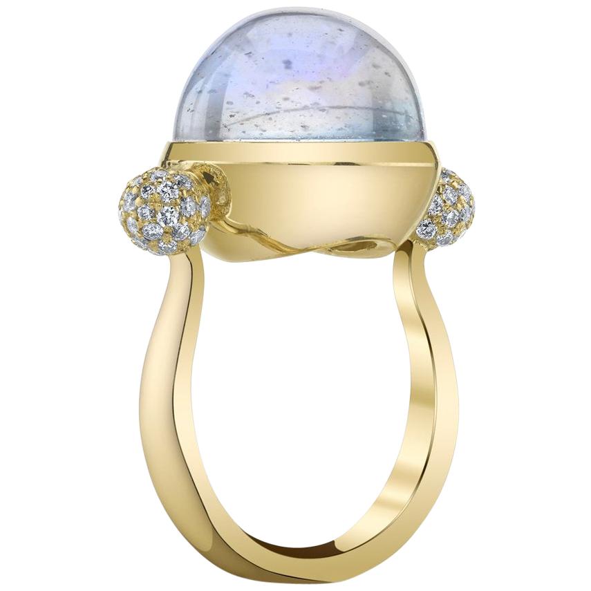 Gold Cocktail Ring with Moonstone Diamonds  For Sale