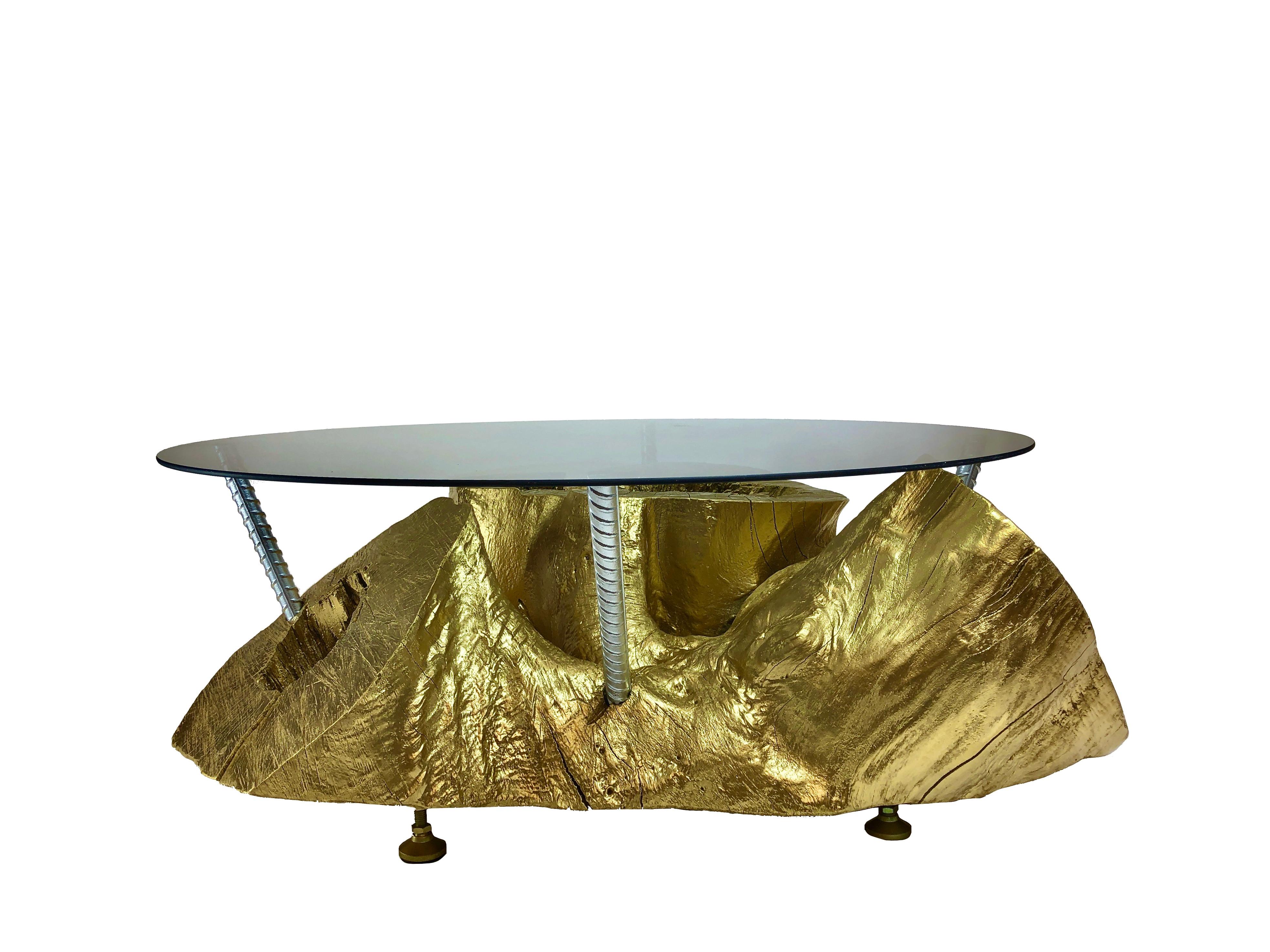 tree stump coffee table with glass top