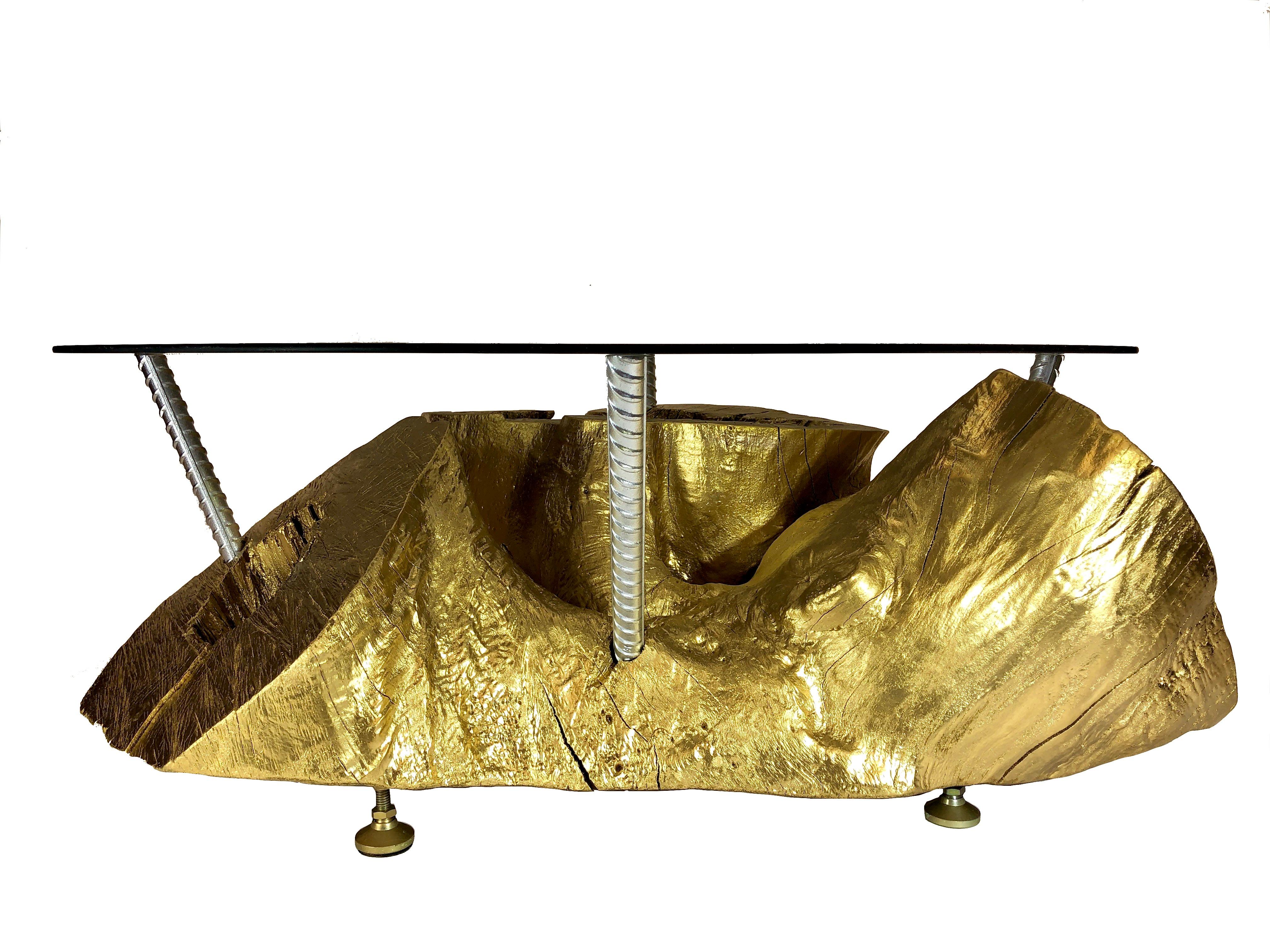 gold tree stump coffee table