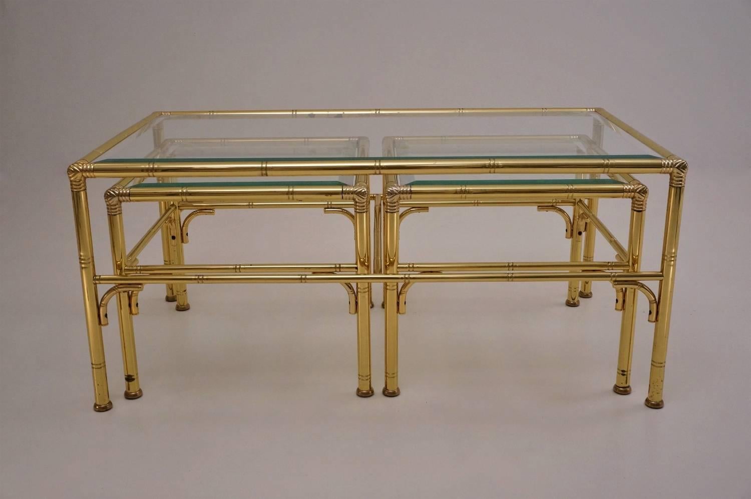 British Gold Coffee Table with Two Side Tables by Chelsom, 1980s, English, Maison Bagues For Sale