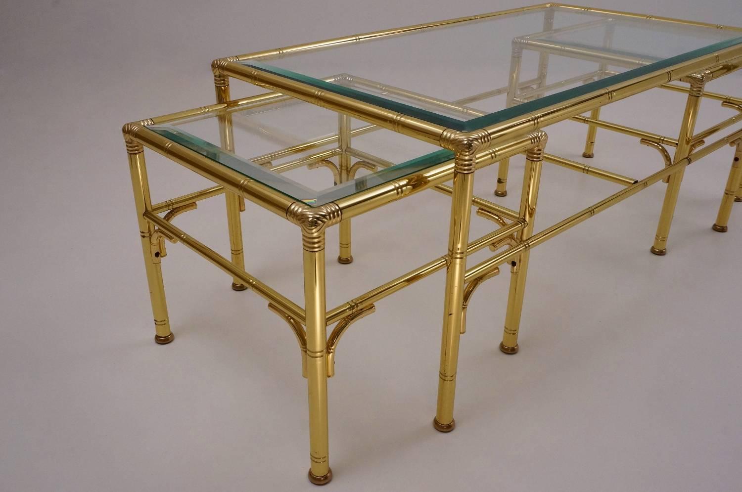 Late 20th Century Gold Coffee Table with Two Side Tables by Chelsom, 1980s, English, Maison Bagues For Sale