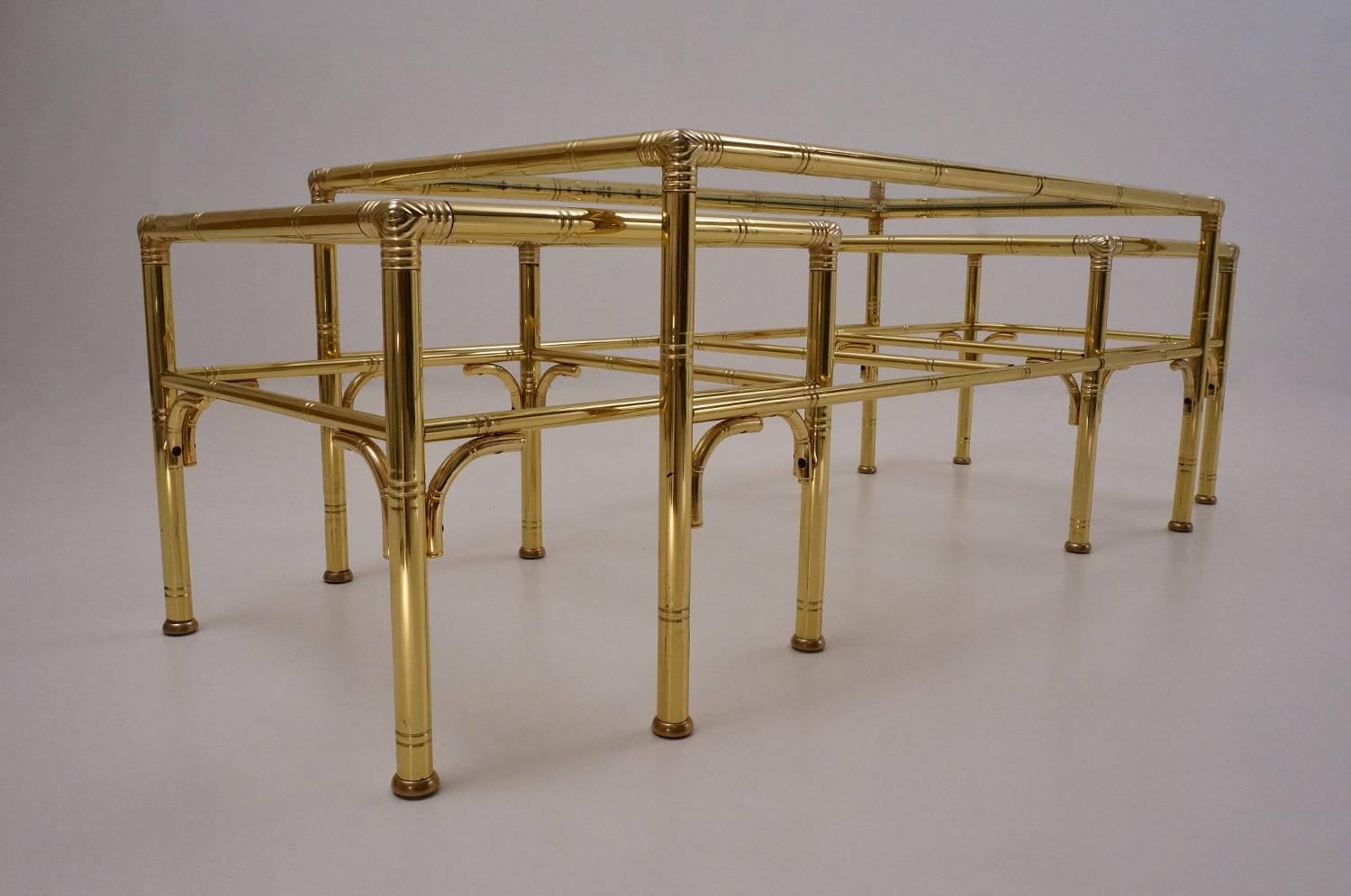 Gold Plate Gold Coffee Table with Two Side Tables by Chelsom, 1980s, English, Maison Bagues For Sale