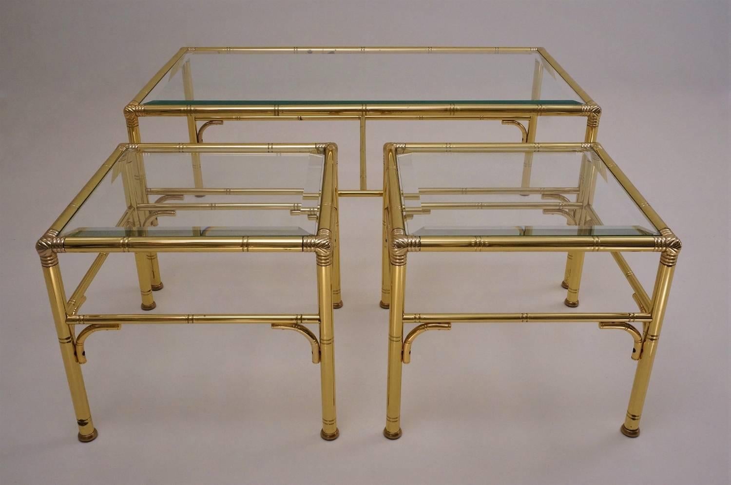 Gold Coffee Table with Two Side Tables by Chelsom, 1980s, English, Maison Bagues For Sale 1