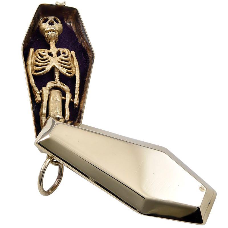 Gold Coffin Charm with Skeleton