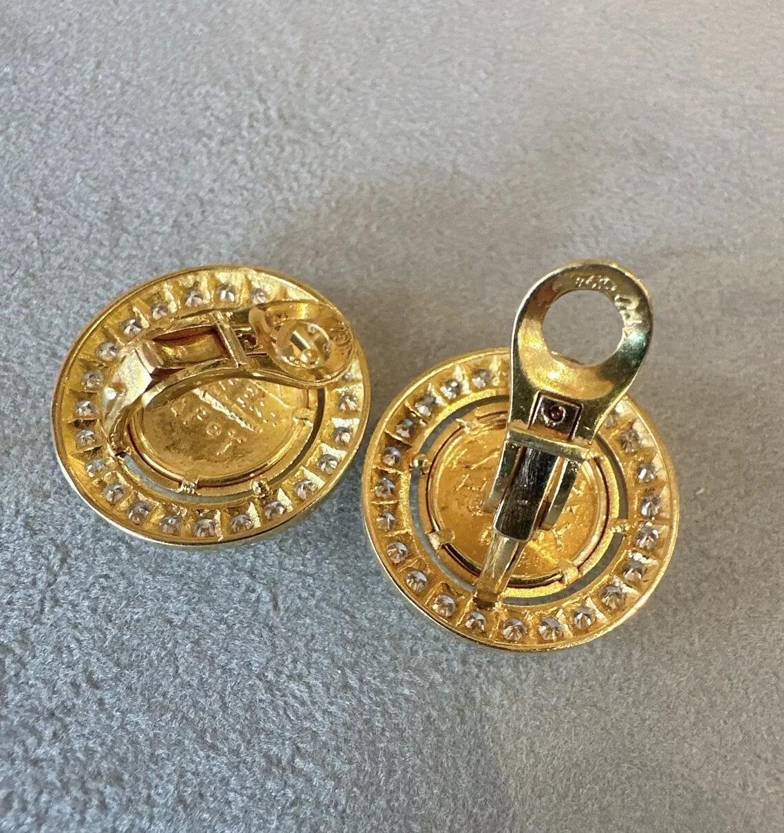 Goldmünze- und Diamant-Ohrringe aus 18 Karat Gelbgold Damen im Angebot