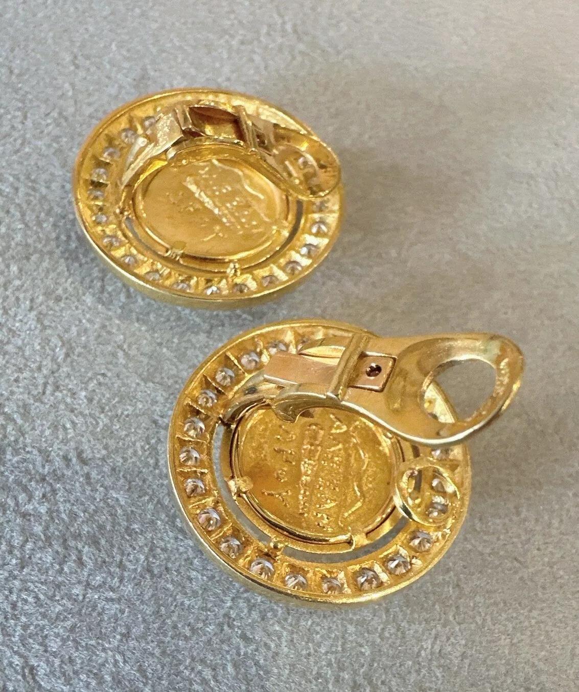 Goldmünze- und Diamant-Ohrringe aus 18 Karat Gelbgold im Angebot 1