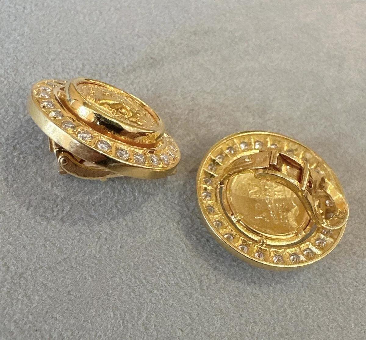 Goldmünze- und Diamant-Ohrringe aus 18 Karat Gelbgold im Angebot 2