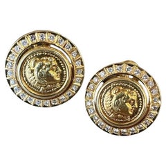 Orecchini con monete d'oro e diamanti in oro giallo 18 ct.