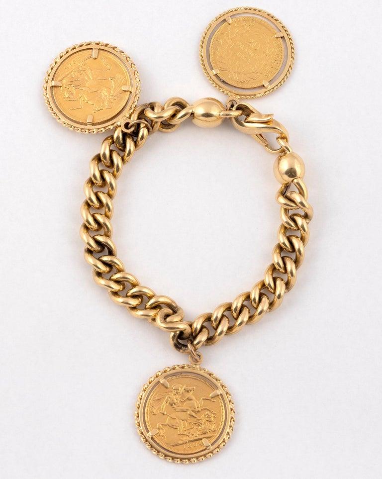 Art Nouveau Gold Coin Charm Bracelet