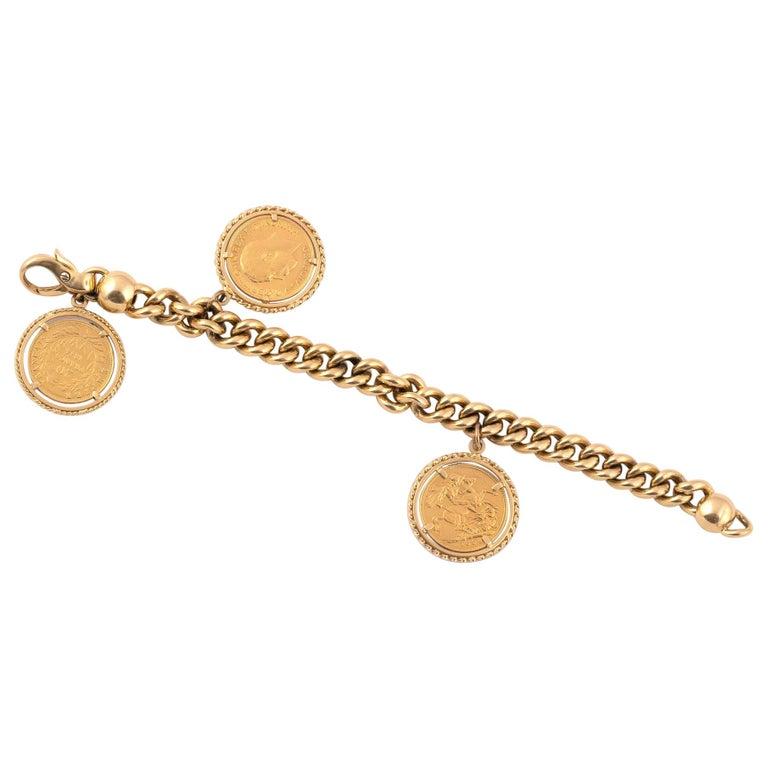 Gold Coin Charm Bracelet In Excellent Condition In Firenze, IT