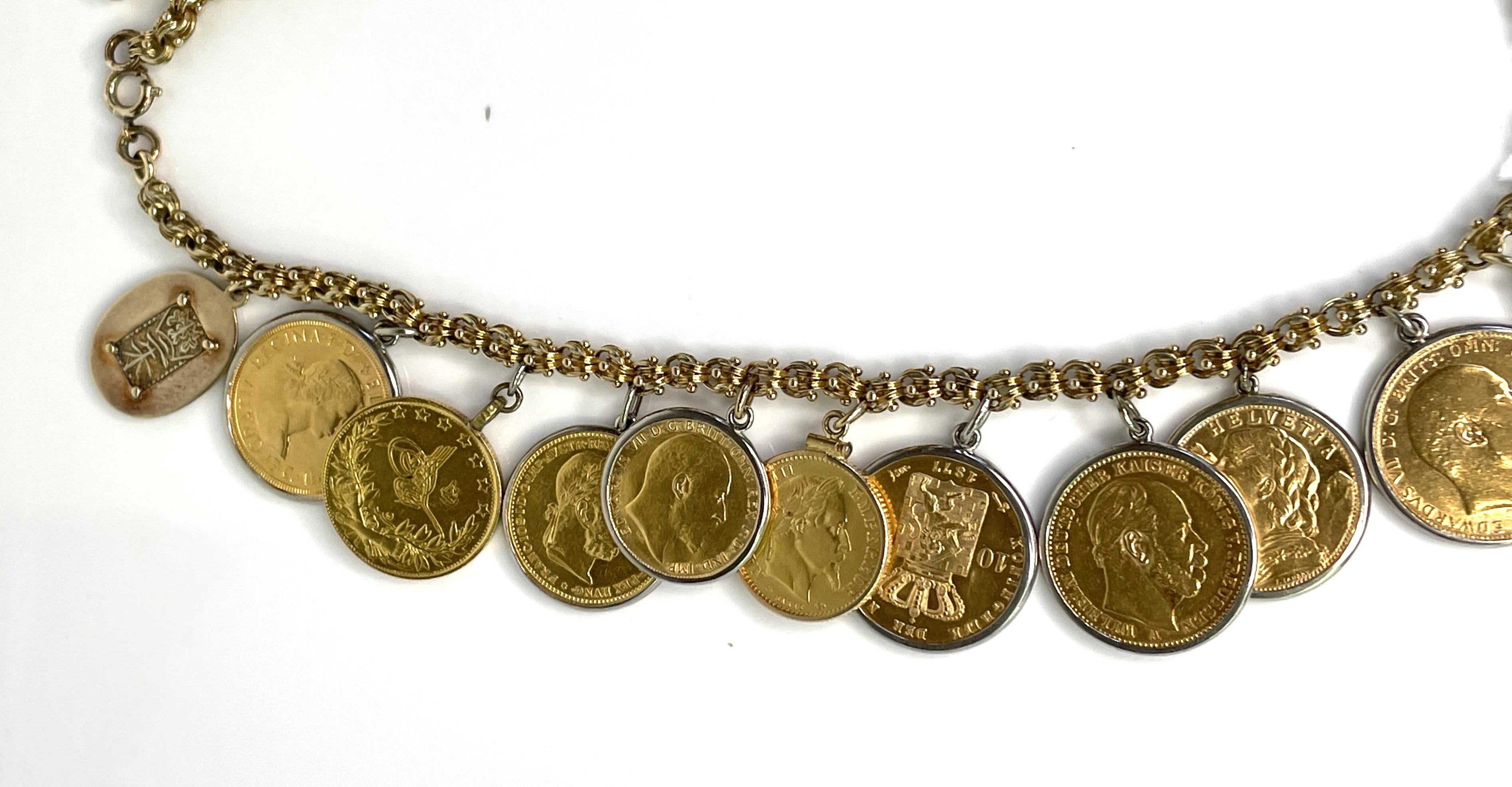 Women's or Men's Gold Coin Fancy Link Necklace For Sale