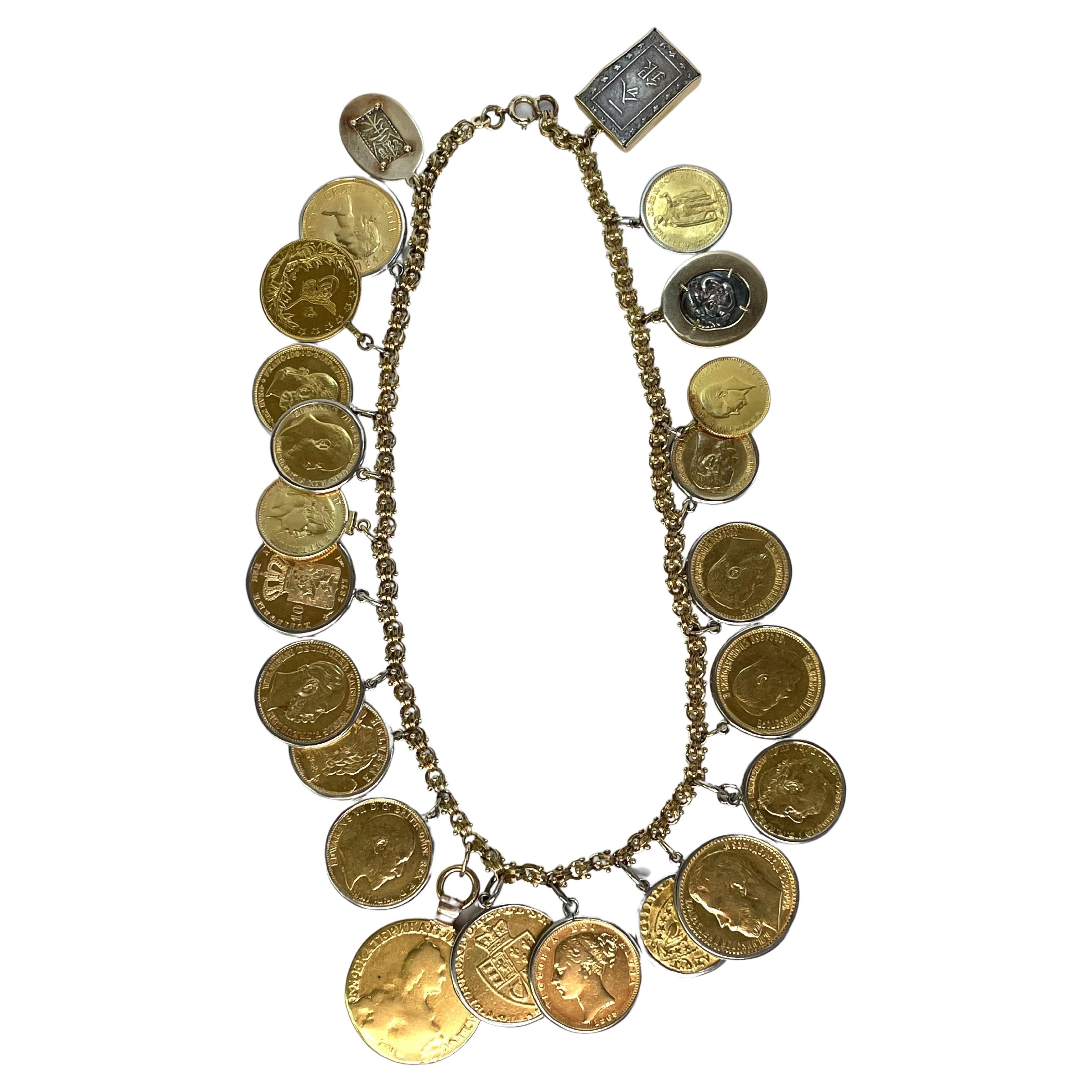 Gold Coin Fancy Link Necklace For Sale