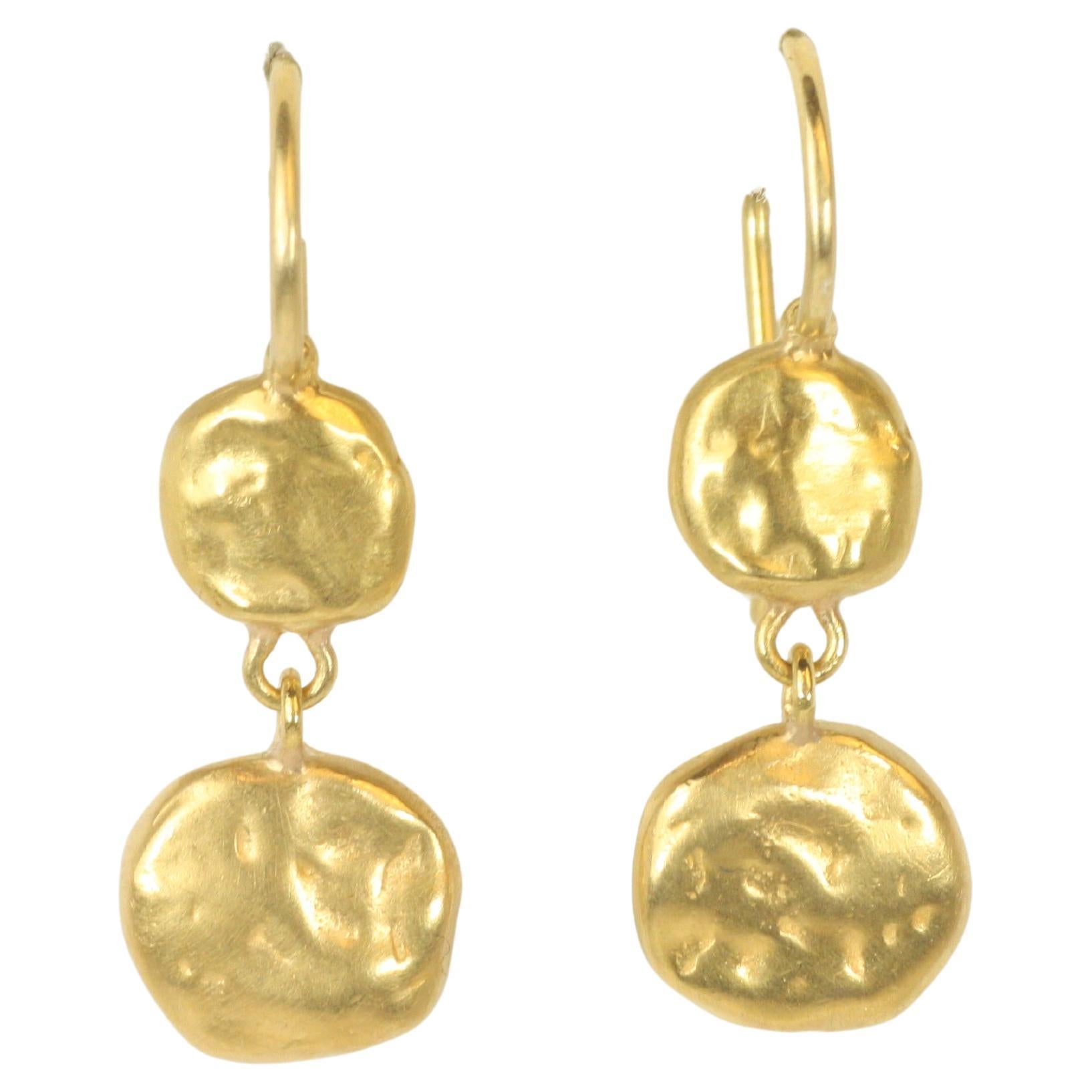 Pendientes colgantes de pepita de moneda de oro amarillo macizo de 18 quilates