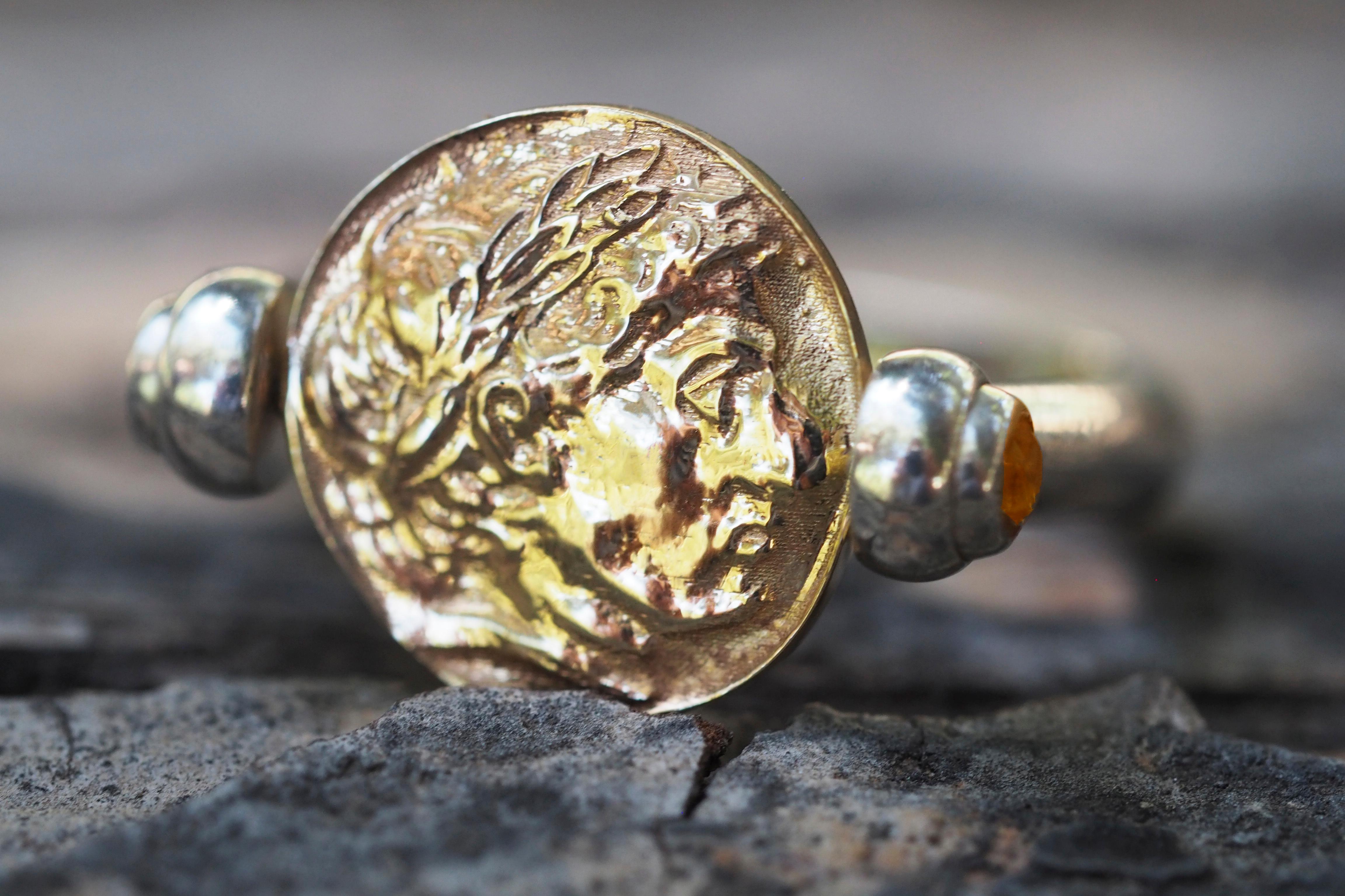 For Sale:  Gold Coin Ring with Sapphires, Two Sides Wearable Coins Ring 8