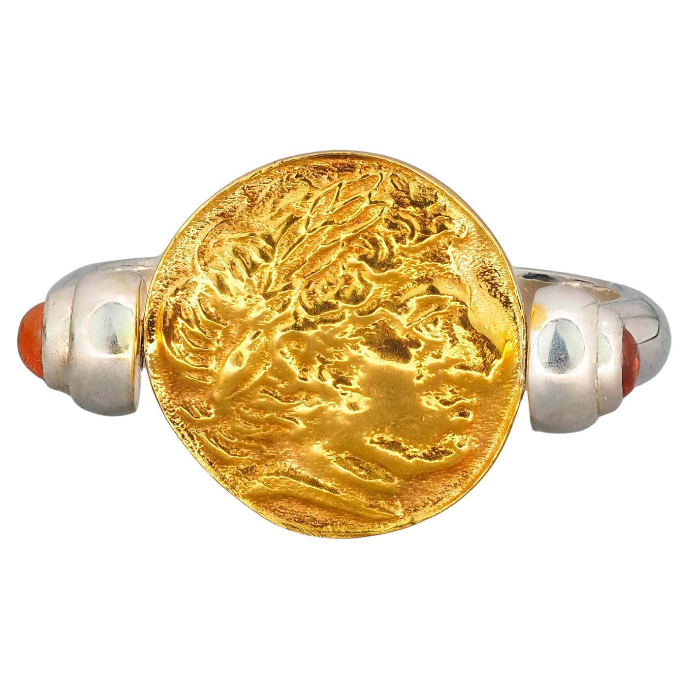 Red Coin Ring Customizable Gold Coin Ring with Sapphires, Two Sides Wearable Coins ...