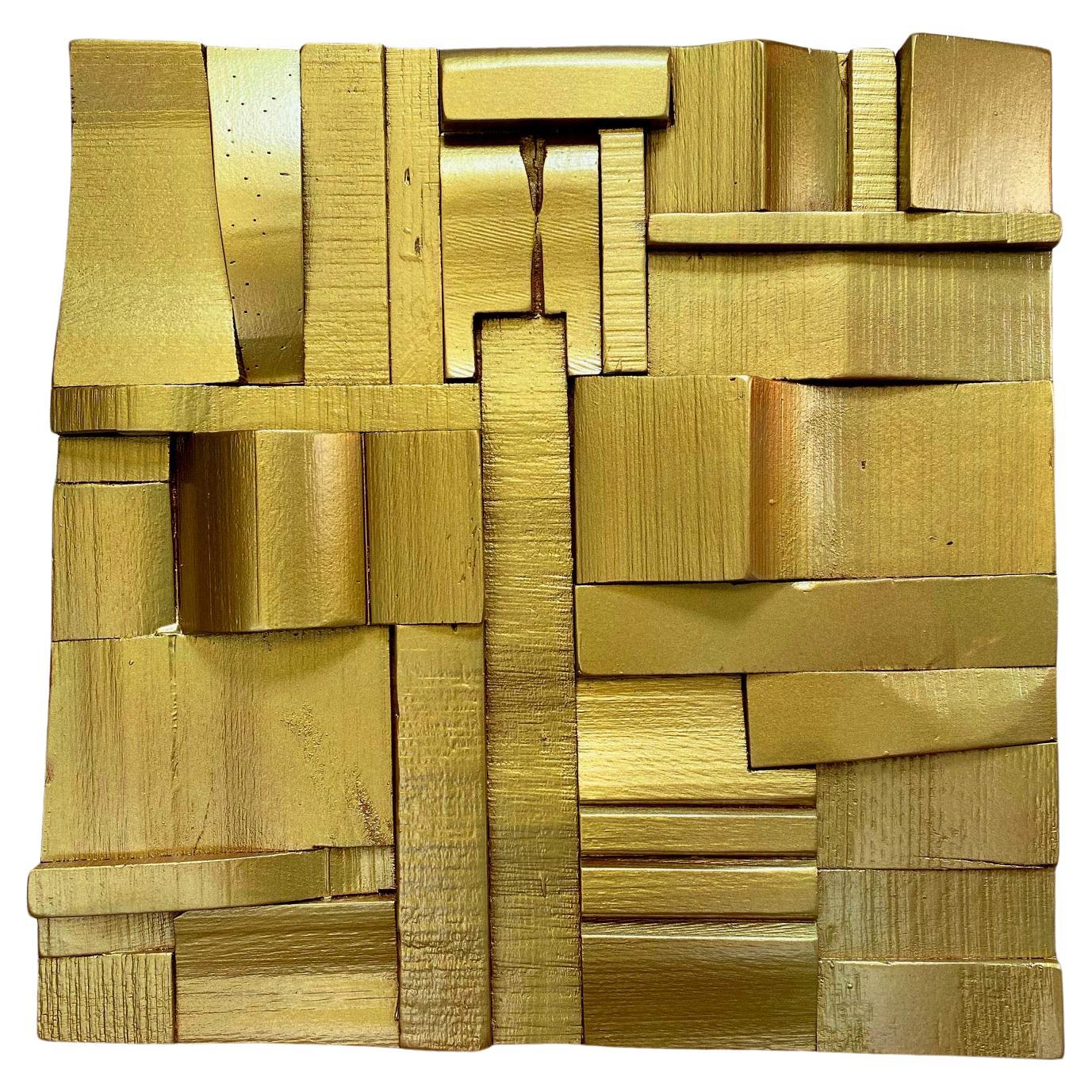 Gold Collage Tiles, Randomly Composed Art Wall Covering, Acoustic Quality  For Sale at 1stDibs