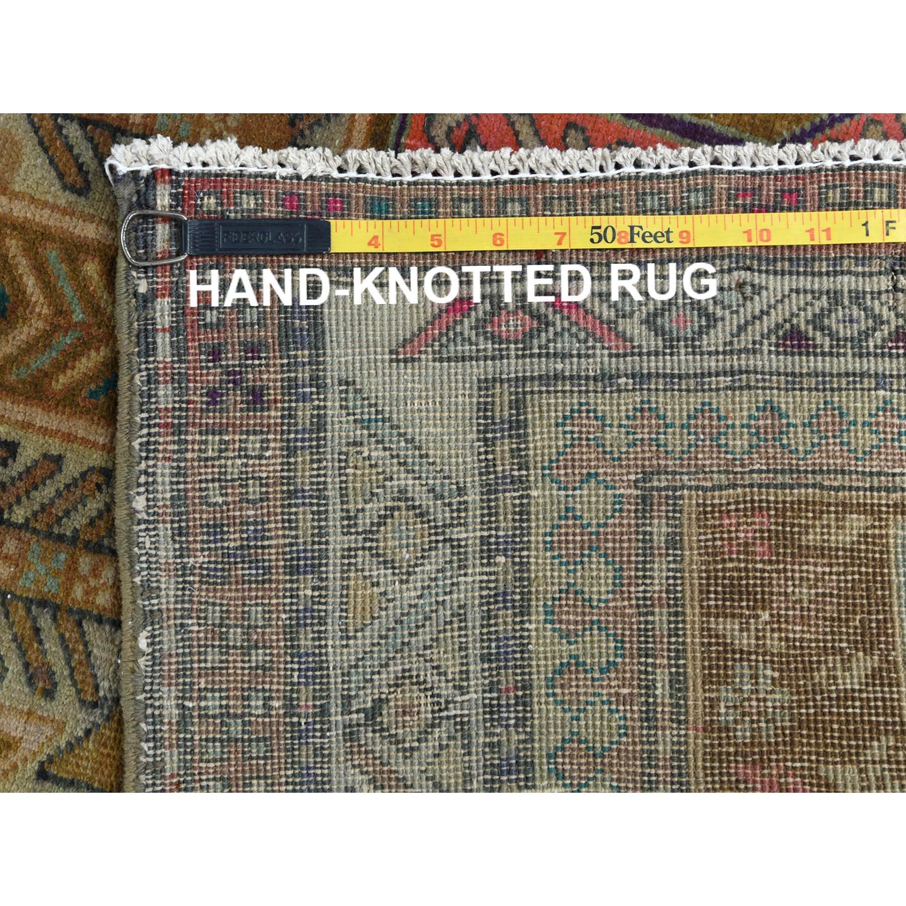 Gold Color, Distressed Look Worn Wool Hand Knotted Vintage Northwest Persian Rug 1