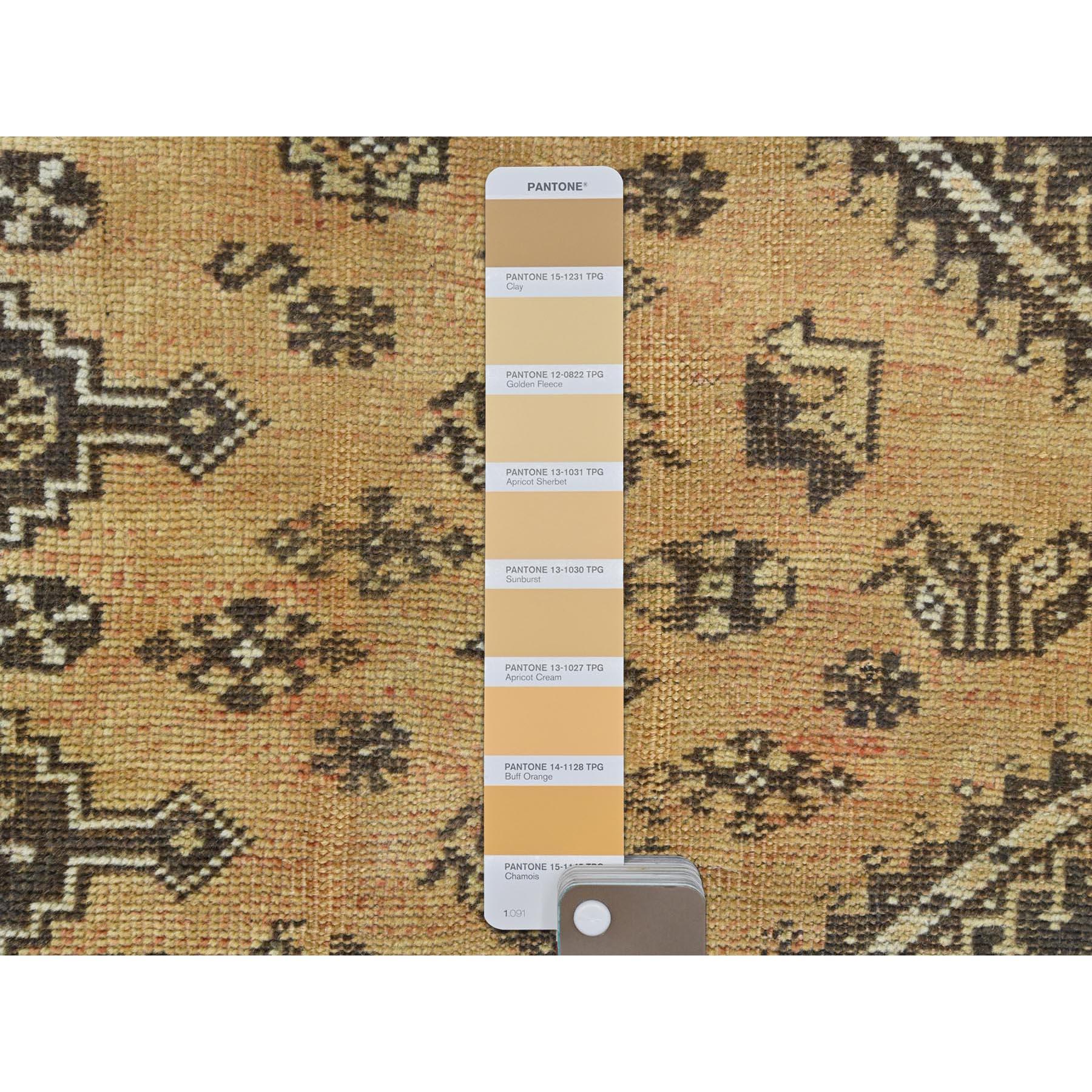 Hand-Knotted Gold Color, Distressed Look Worn Wool Hand Knotted, Vintage Persian Shiraz Rug For Sale
