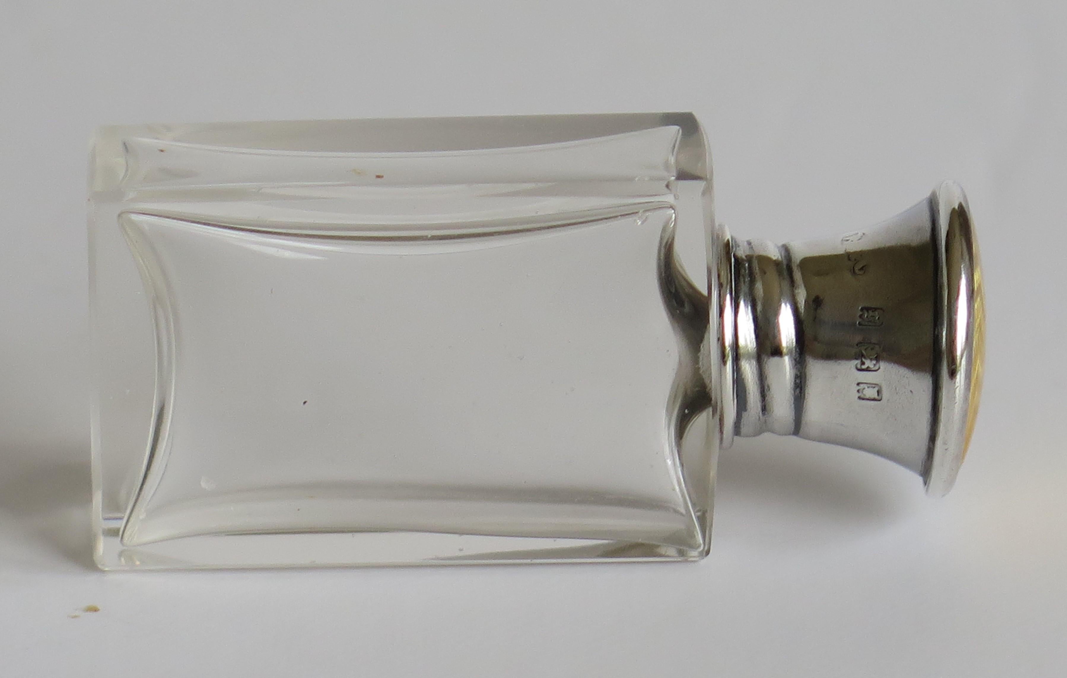 20th Century Guilloche & Silver Topped Glass Scent or Perfume Bottle, London 1922 For Sale