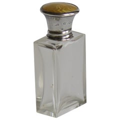 Antique Guilloche & Silver Topped Glass Scent or Perfume Bottle, London 1922