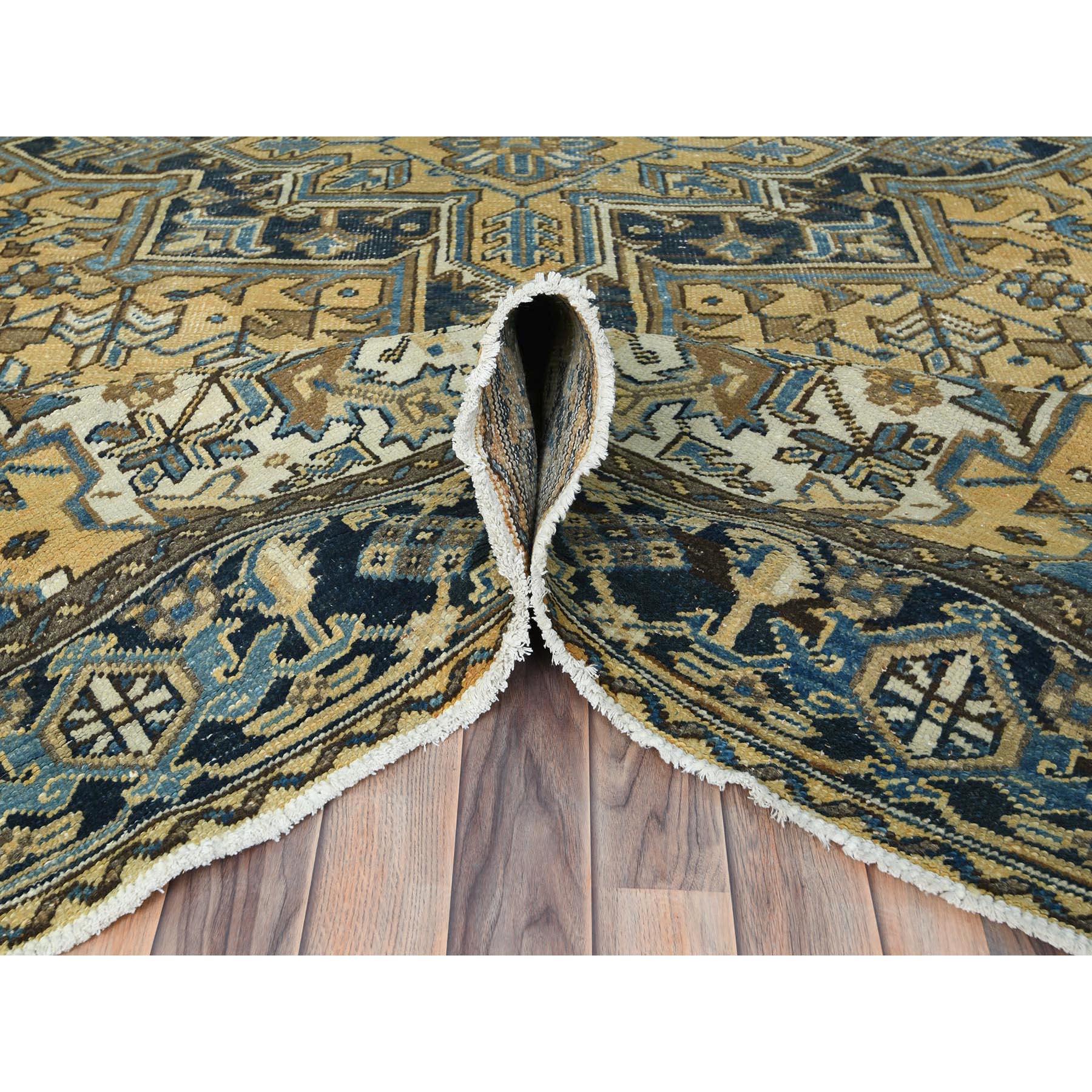 Mid-20th Century Gold Color Hand Knotted Vintage Persian Heriz Worn Down Rustic Look Wool Rug