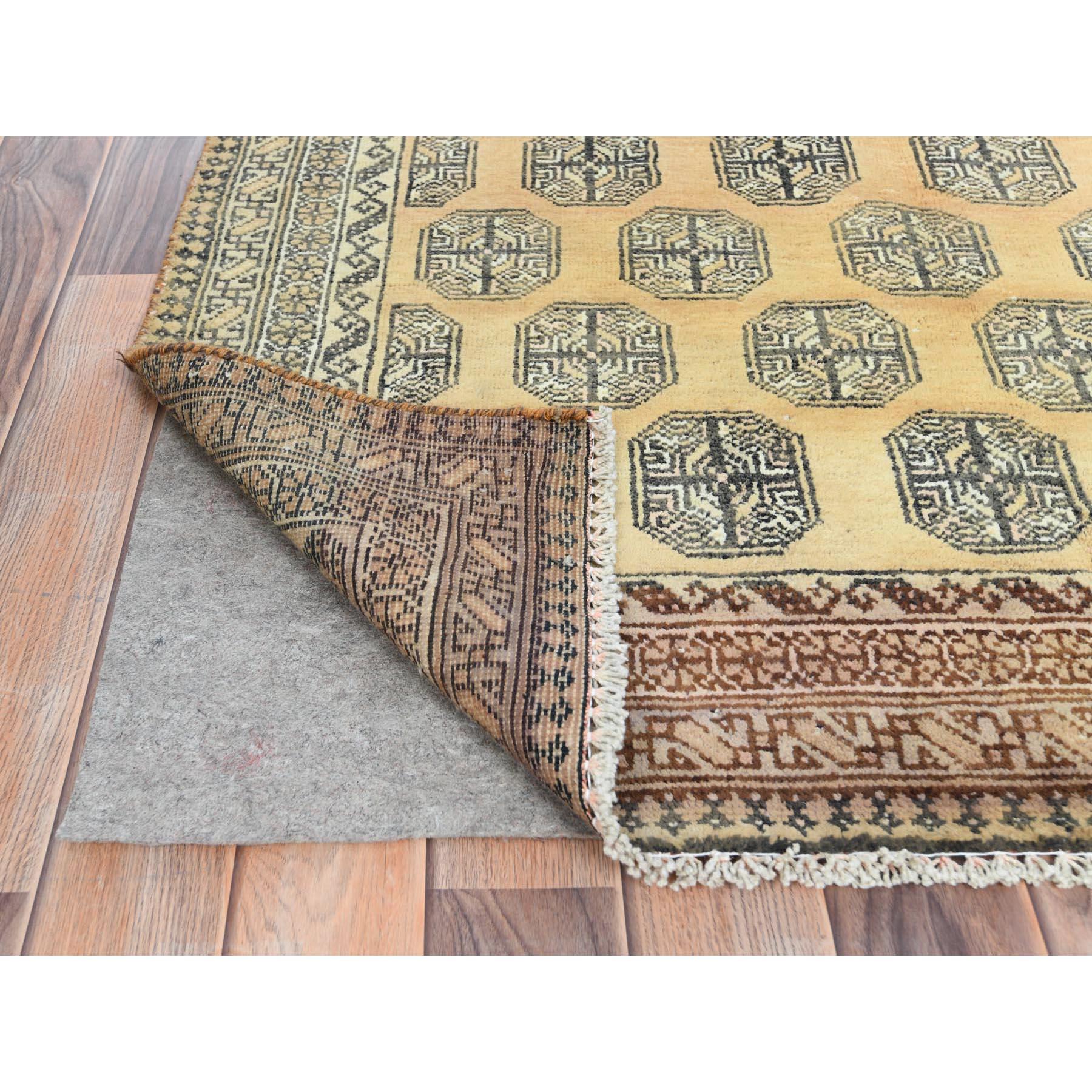 Medieval Gold Color, Hand Knotted Vintage Persian Turkaman, Worn Wool Distressed Rug For Sale