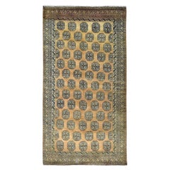 Tapis persan turc vintage noué à la main, couleur dorée, en laine usée